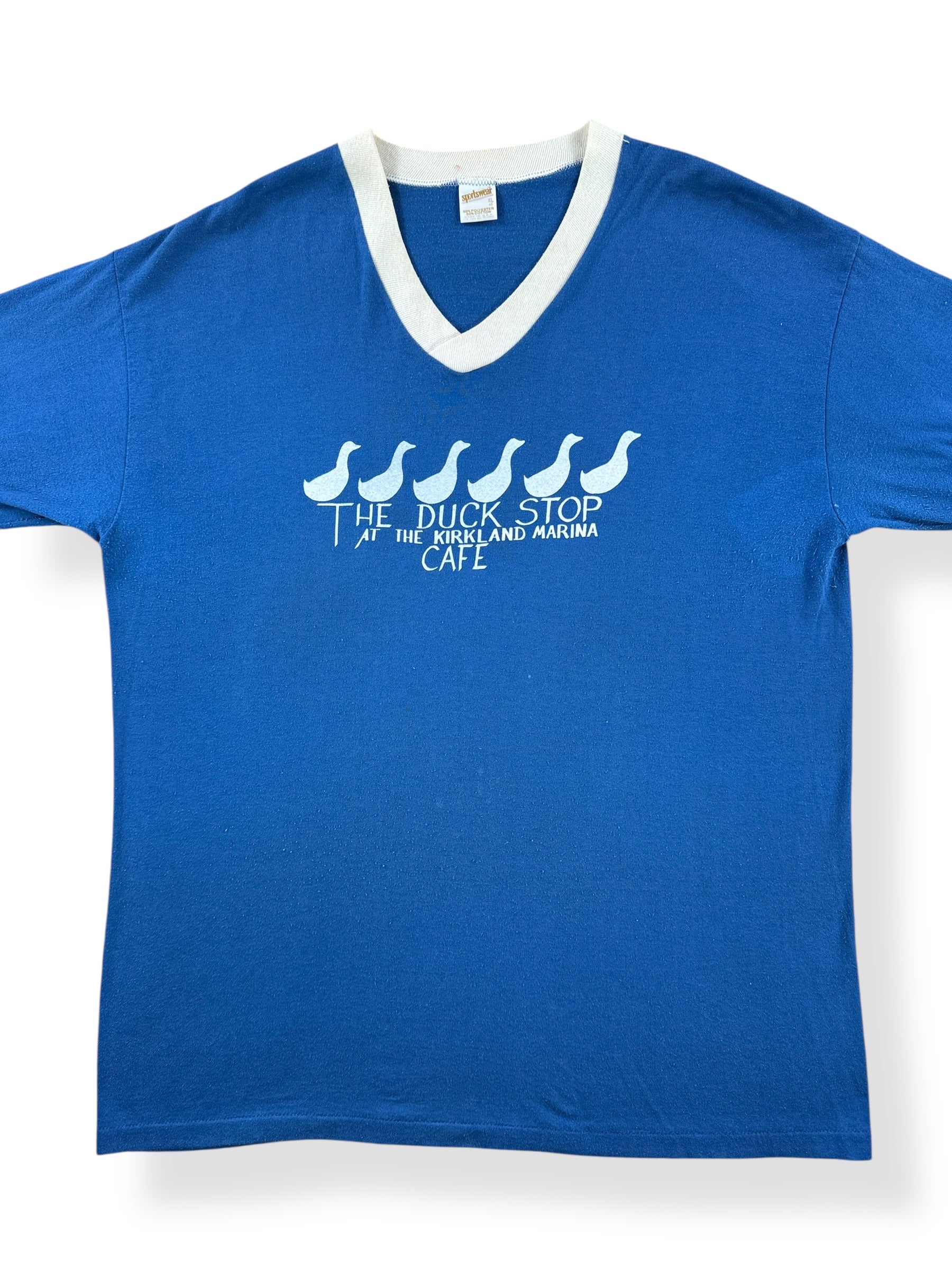 Front Close Up of Vintage The Duck Stop At Kirkland Marina Jersey SZ L