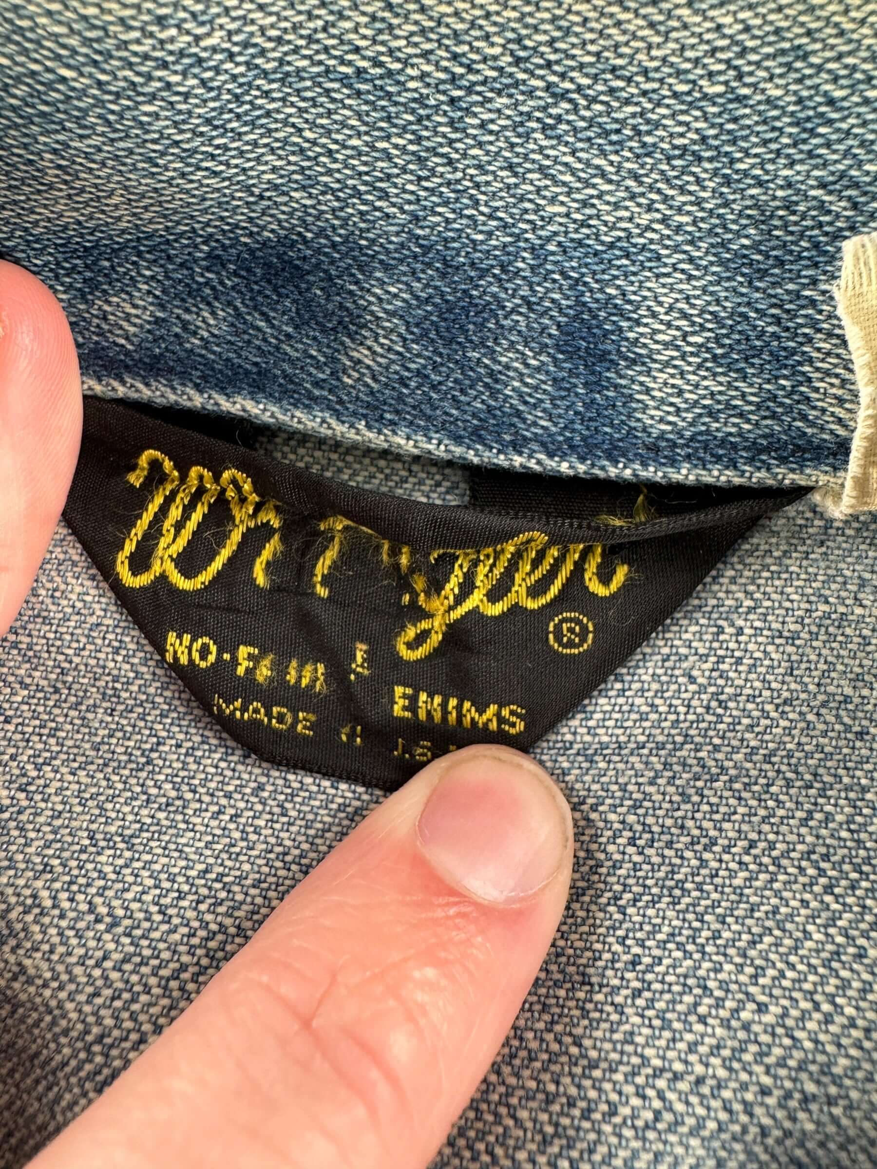 Label on Vintage Wrangler No-Fault Denim Jacket SZ 42