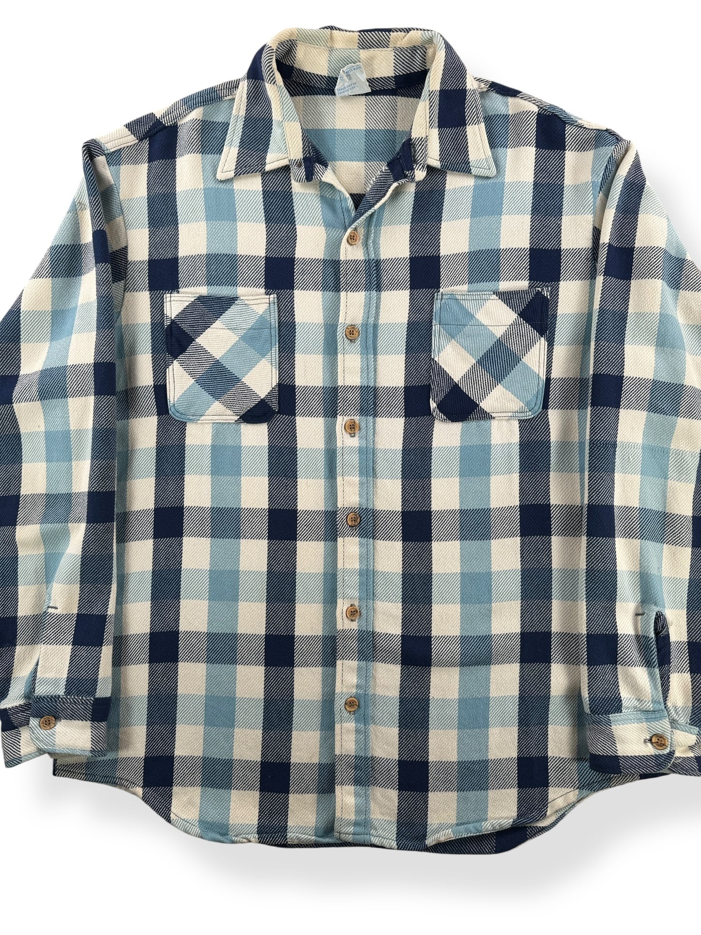 Front Close Up of Vintage Big Mac Navy and White Cotton Flannel SZ L