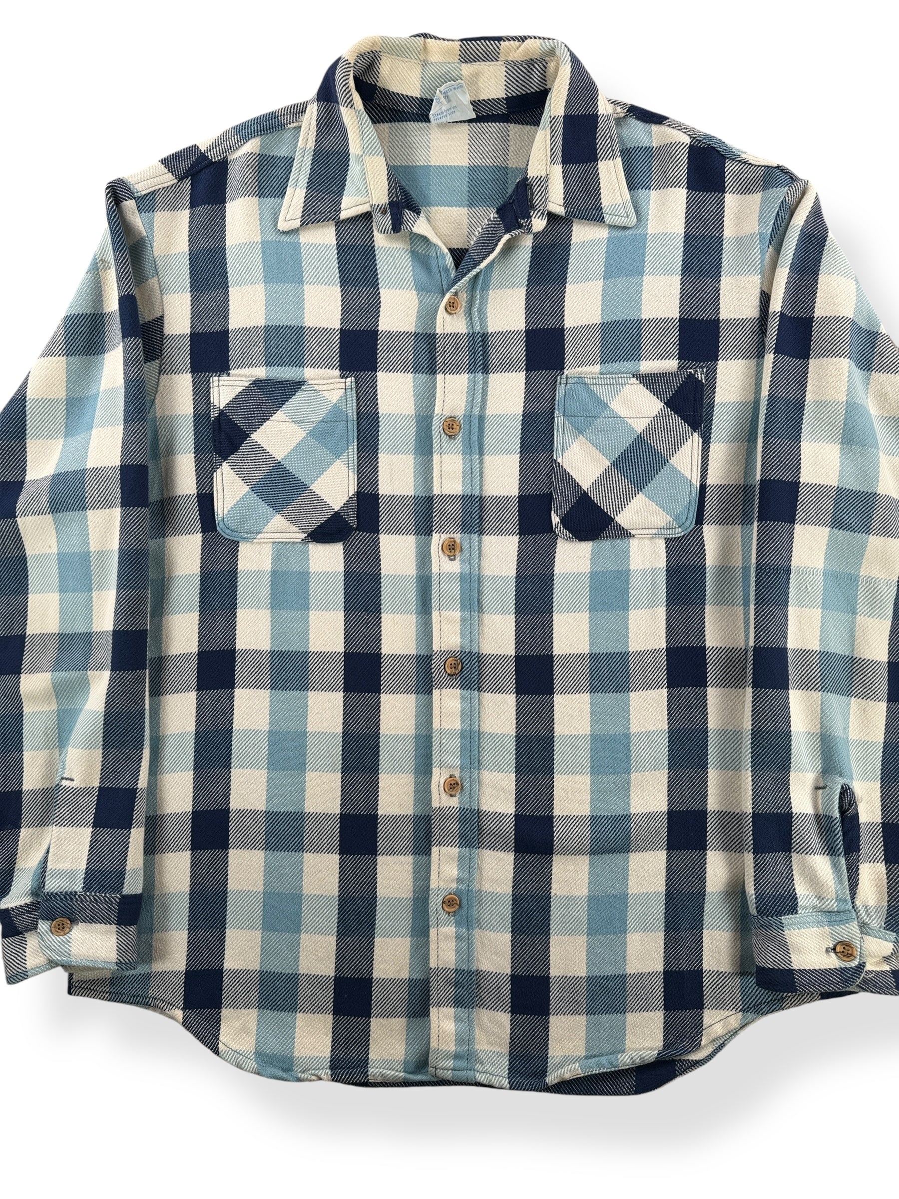 Front Close Up of Vintage Big Mac Navy and White Cotton Flannel SZ L