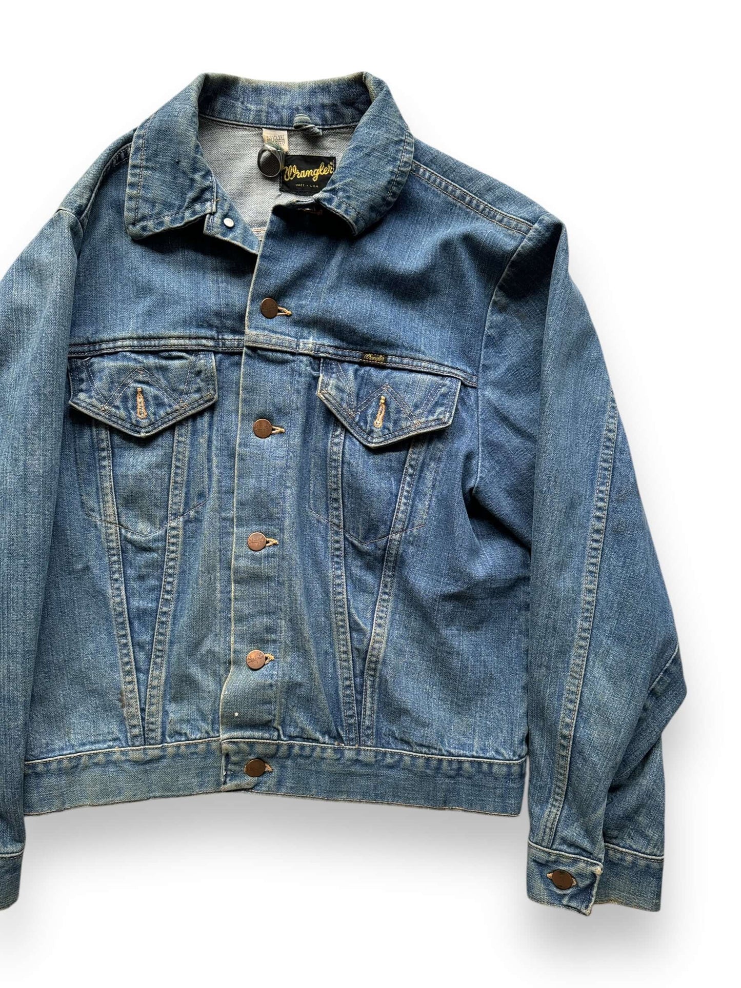 front left of Vintage 70s Wrangler Denim Trucker Jacket SZ 42