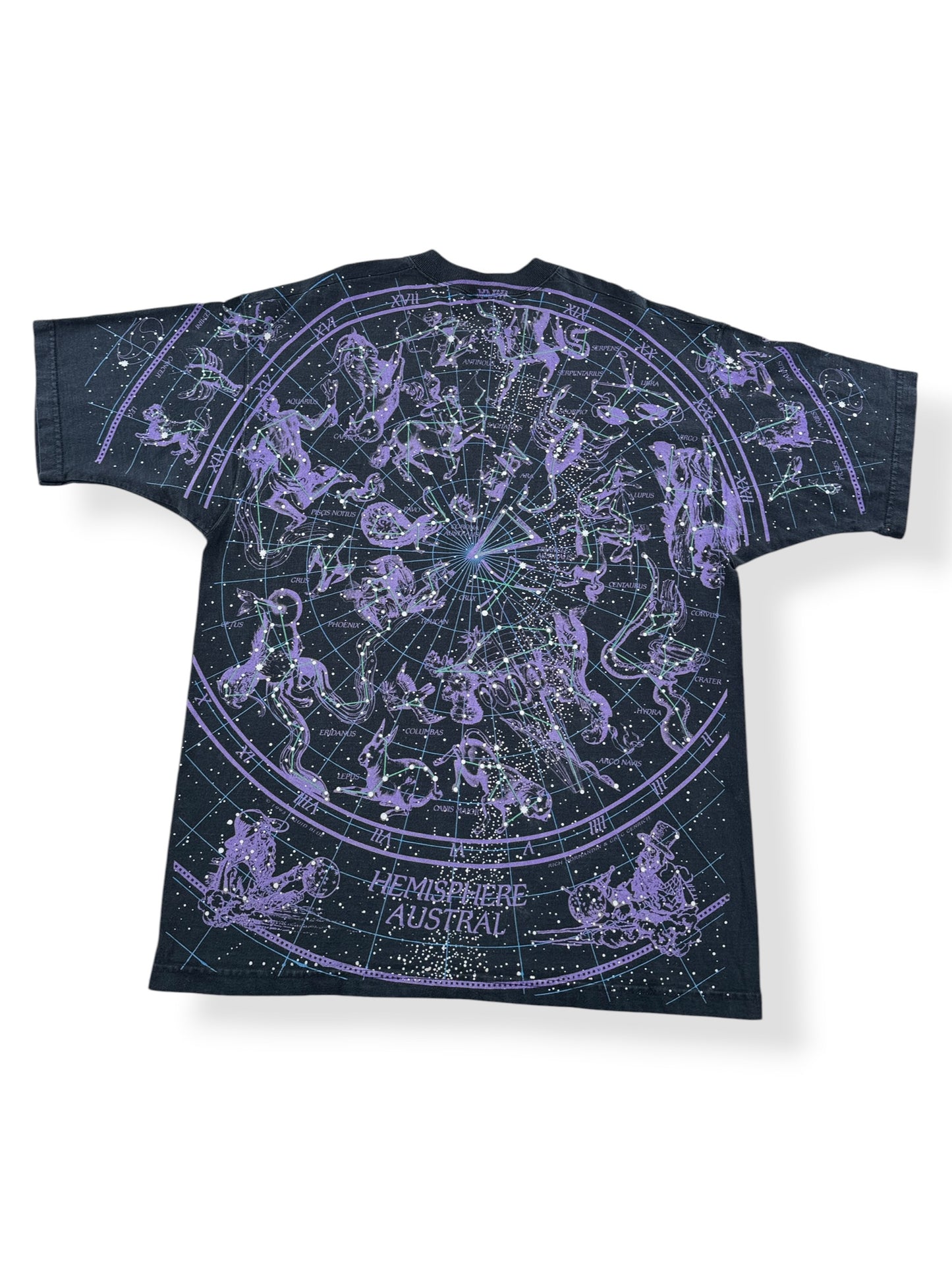Back of Vintage Liquid Blue Constellations AOP Tee SZ XL