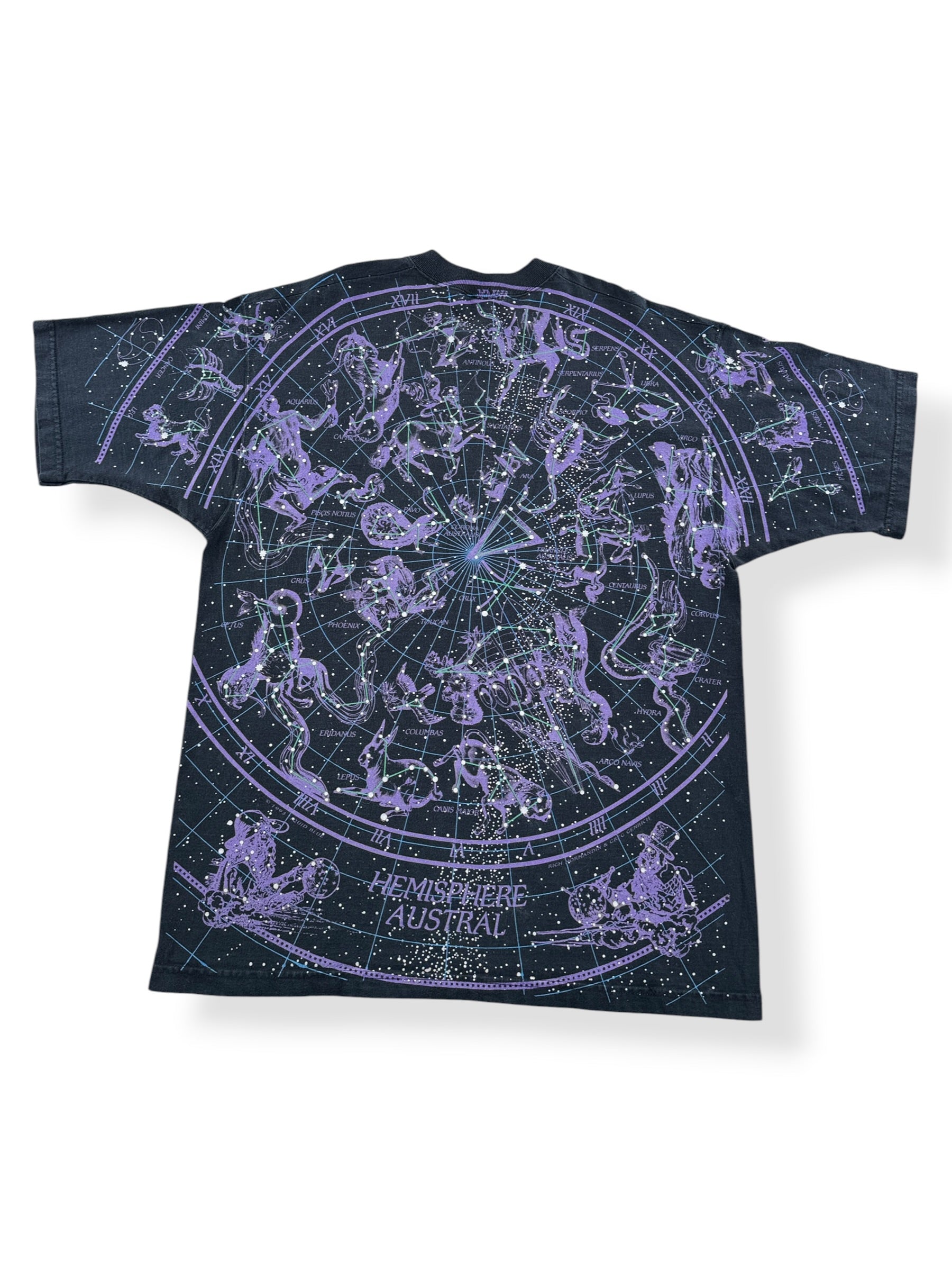 Back of Vintage Liquid Blue Constellations AOP Tee SZ XL