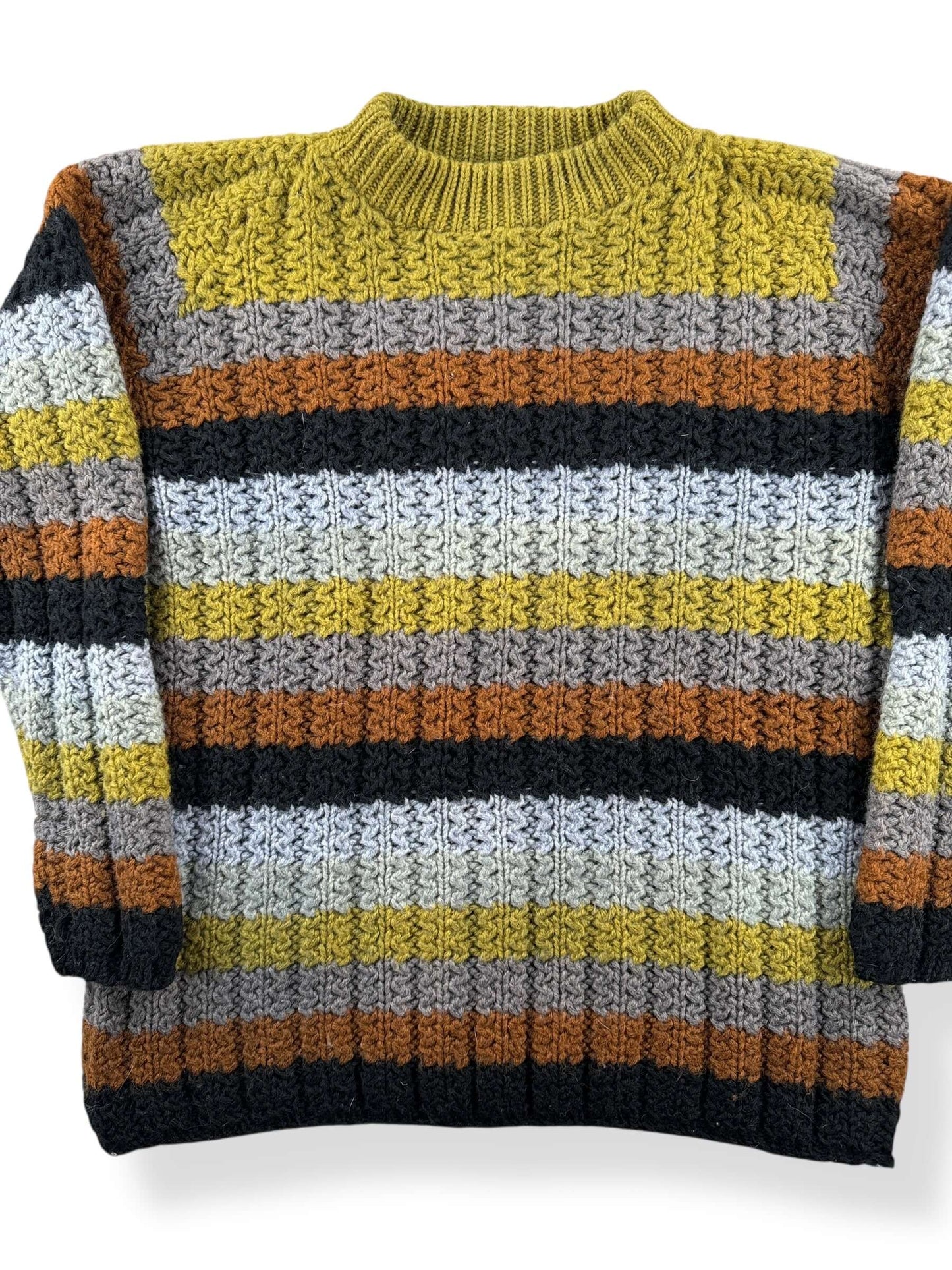 Front Close Up of Vintage Sears Wool Striped Sweater SZ S