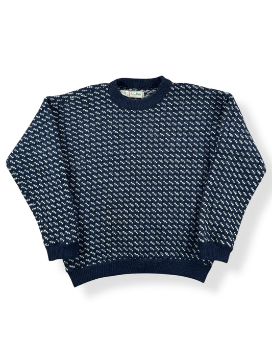 Front of Vintage Men's LL Bean Birdseye Sweater Blue & White SZ M