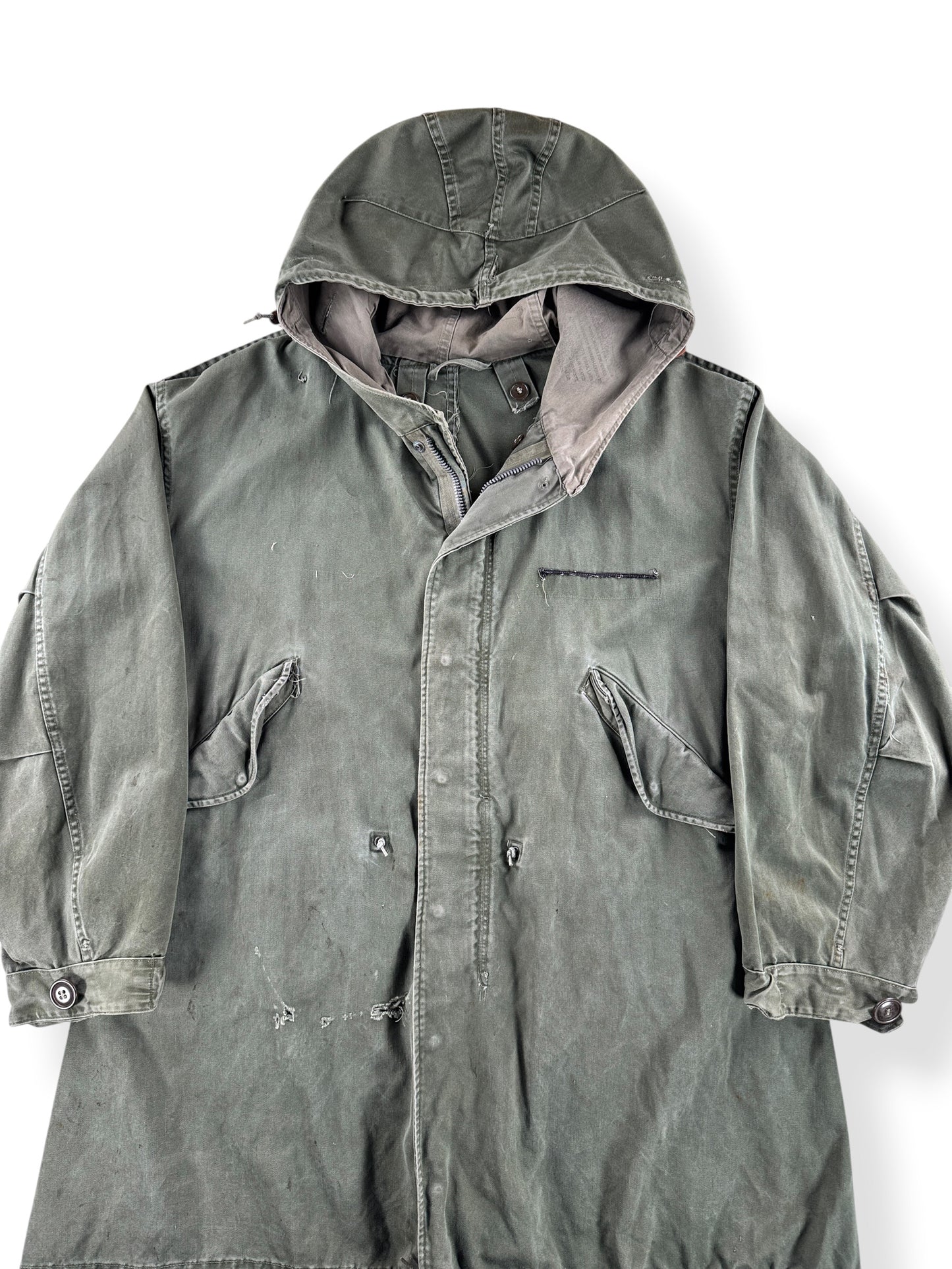 Front Close Up of Vintage Military Fishtail Parka SZ M (Fits XXL) - AS IS