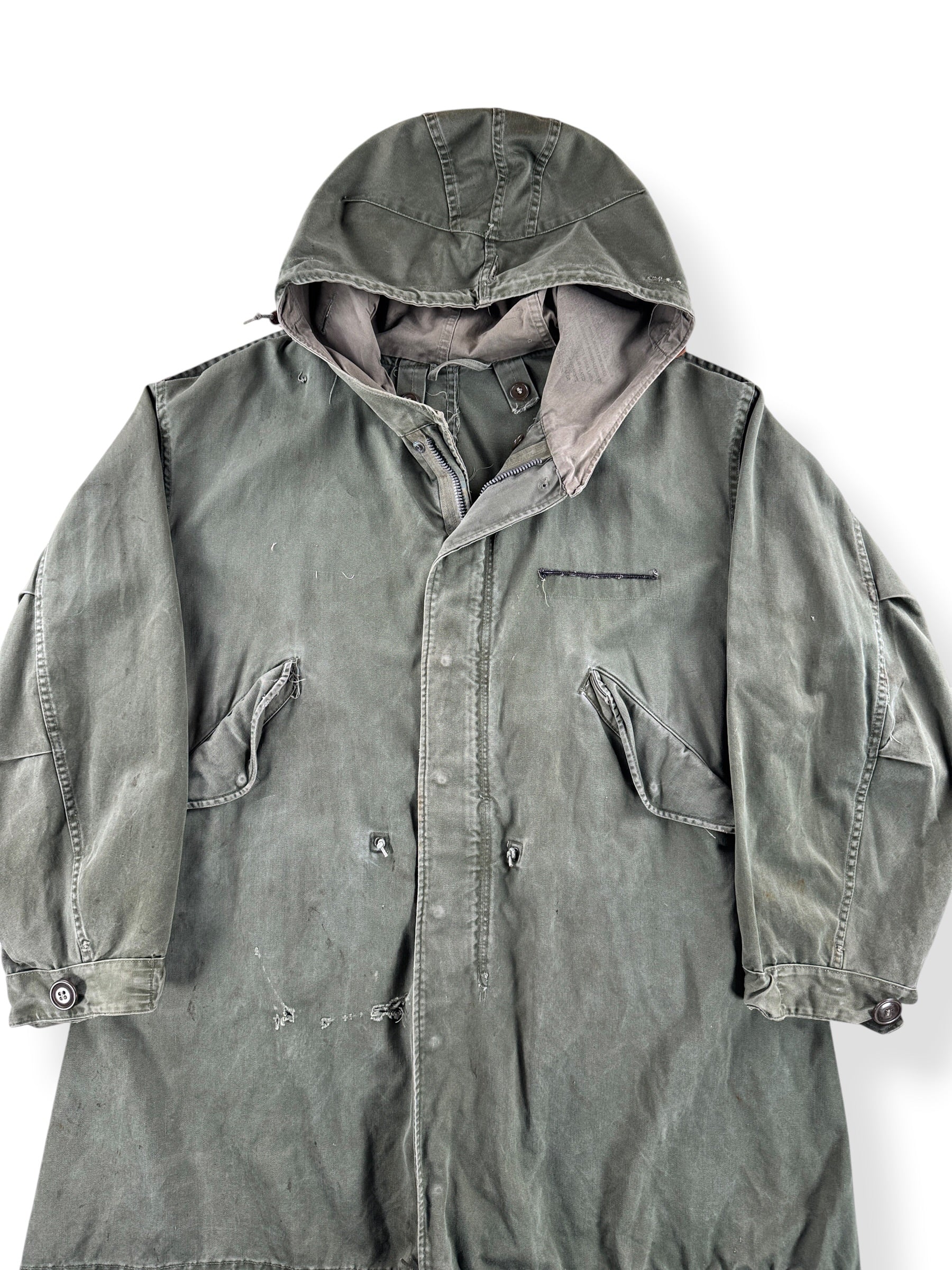 Front Close Up of Vintage Military Fishtail Parka SZ M (Fits XXL) - AS IS