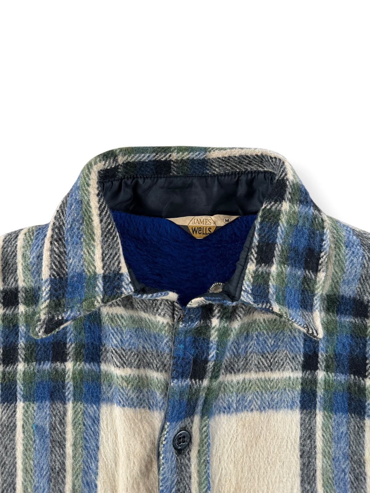 Collar on Vintage Blue Plaid CPO Coat SZ M