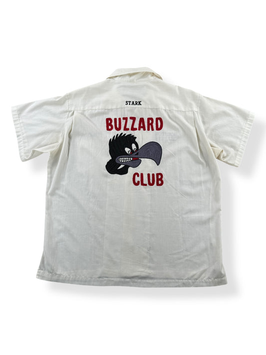 Back of Vintage Hilton Buzzard Club Chainstitched Bowling Shirt SZ L