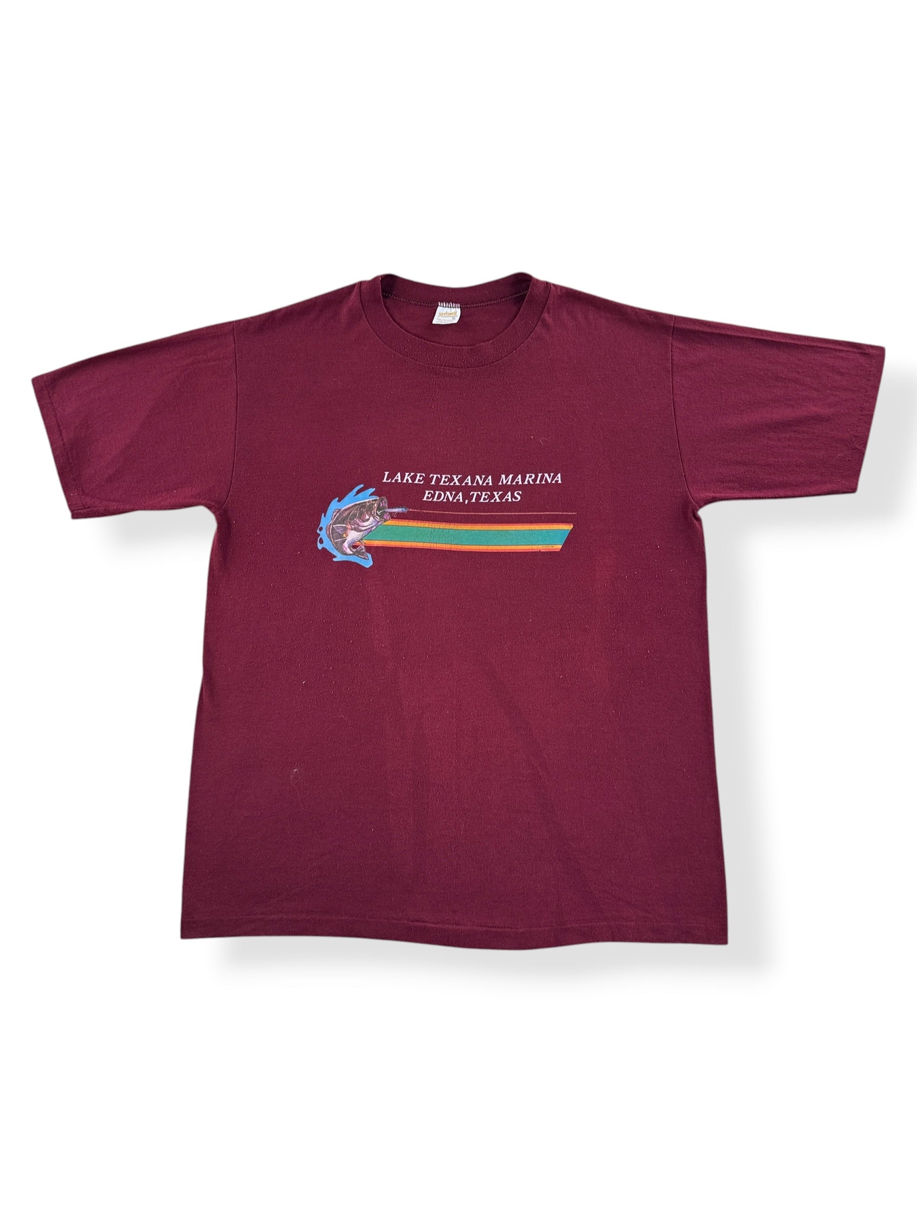 Front of Vintage Lake Texana Marina Iron-On Tee SZ XL (Fits L)