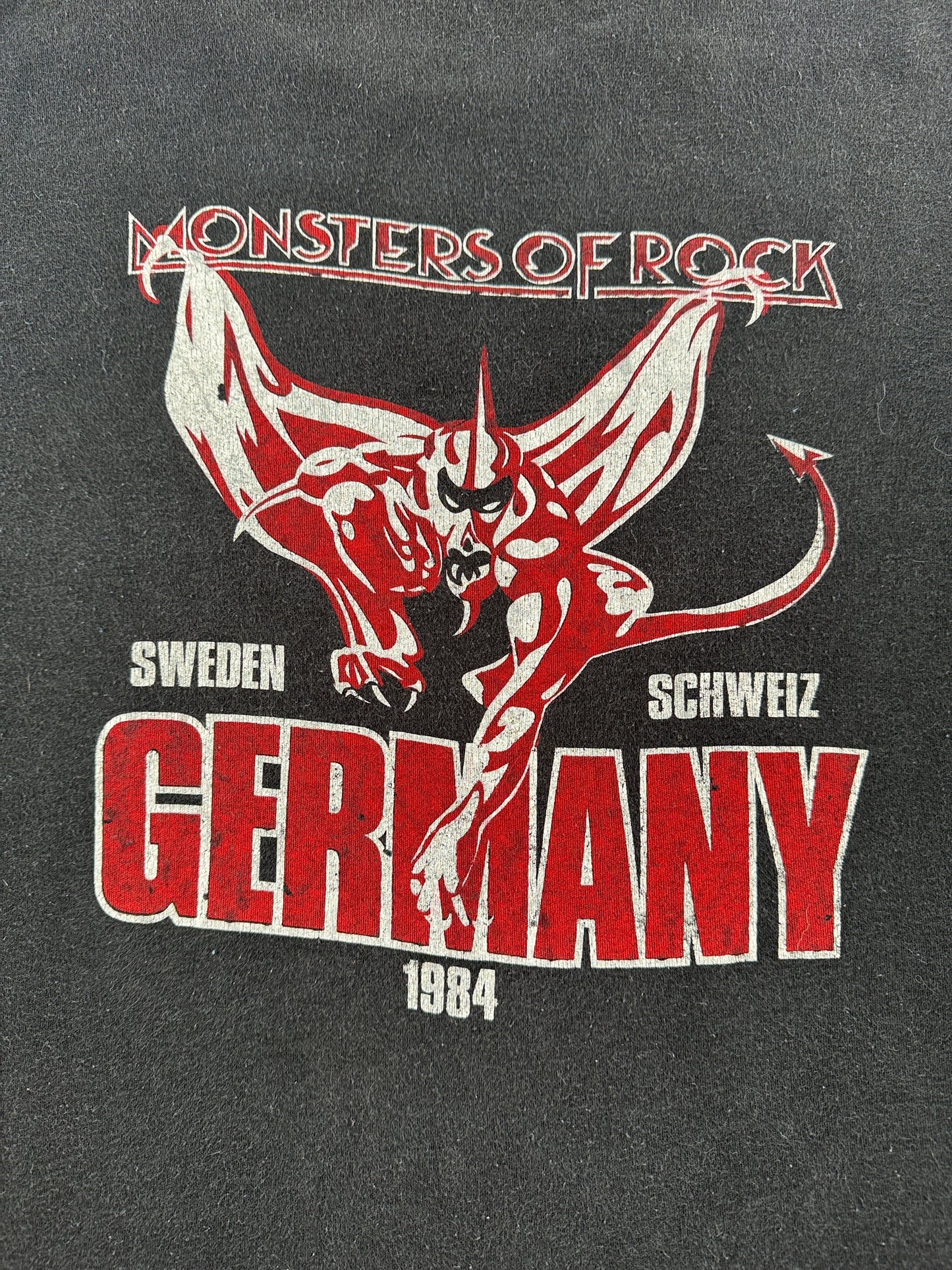 Back Graphic of Vintage 1984 Monsters of Rock Euro Tour Tee SZ L (Fits S)