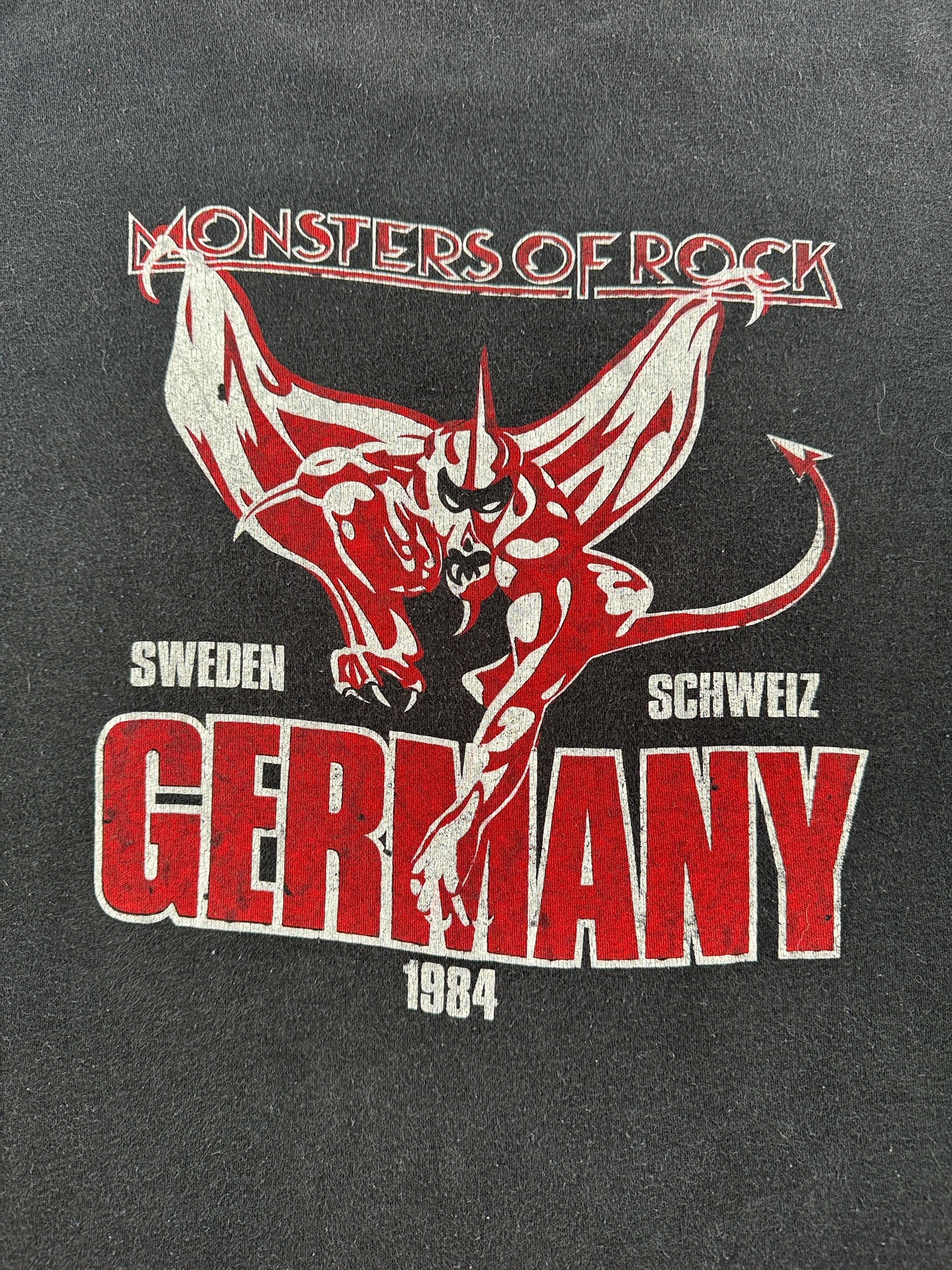Back Graphic of Vintage 1984 Monsters of Rock Euro Tour Tee SZ L (Fits S)