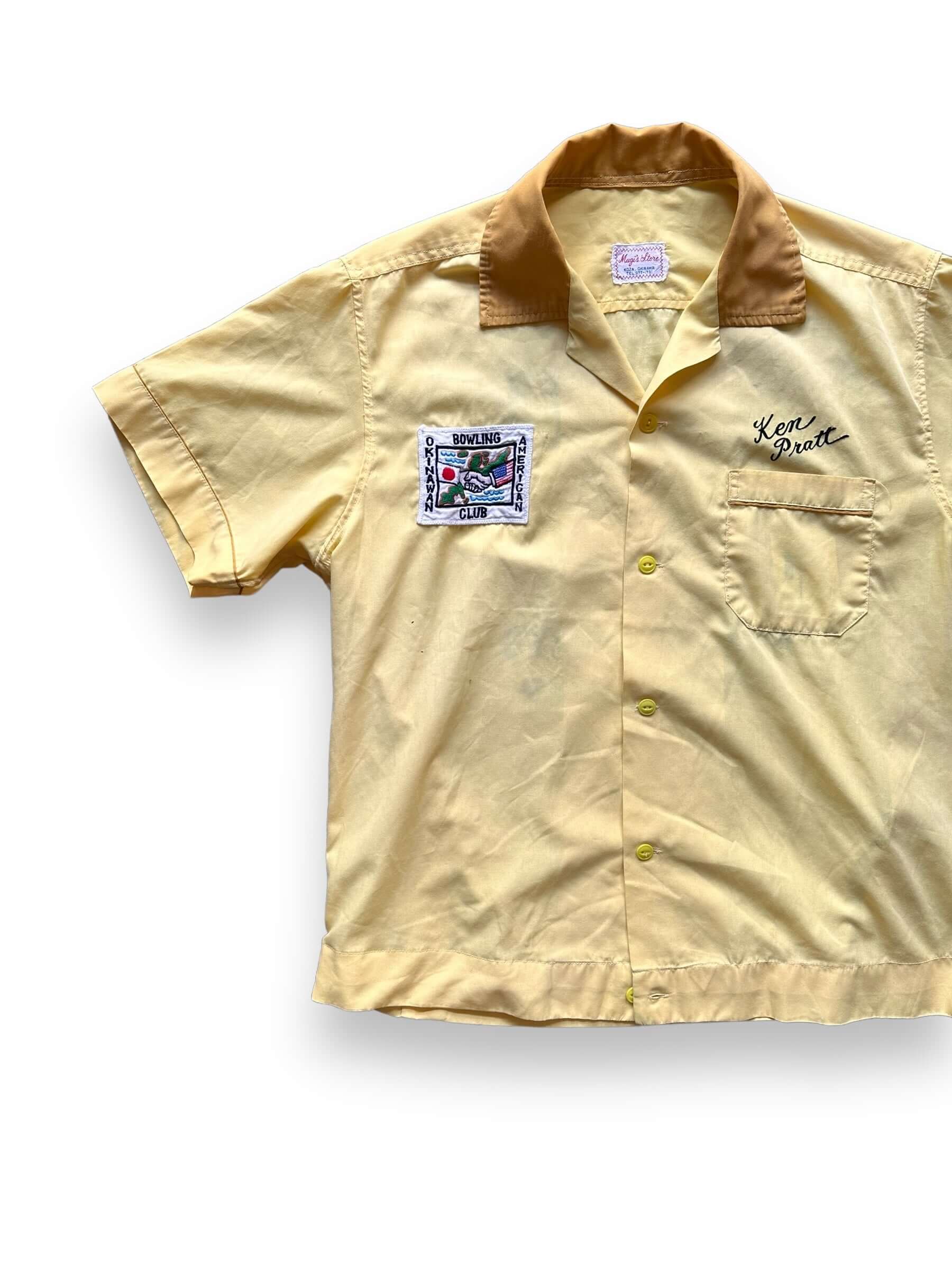 Front Right View of Vintage Mugi's Okinawa Bowling Shirt SZ L | Vintage Bowling Shirt Seattle