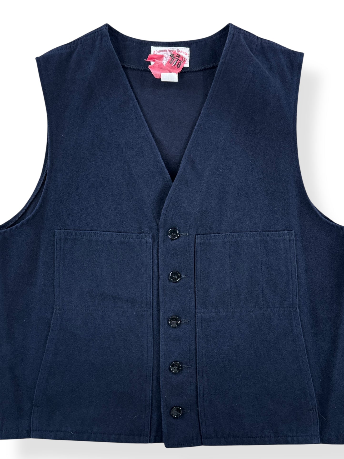 Front Close Up of Vintage Dark Blue Filson Moleskin Vest SZ 48