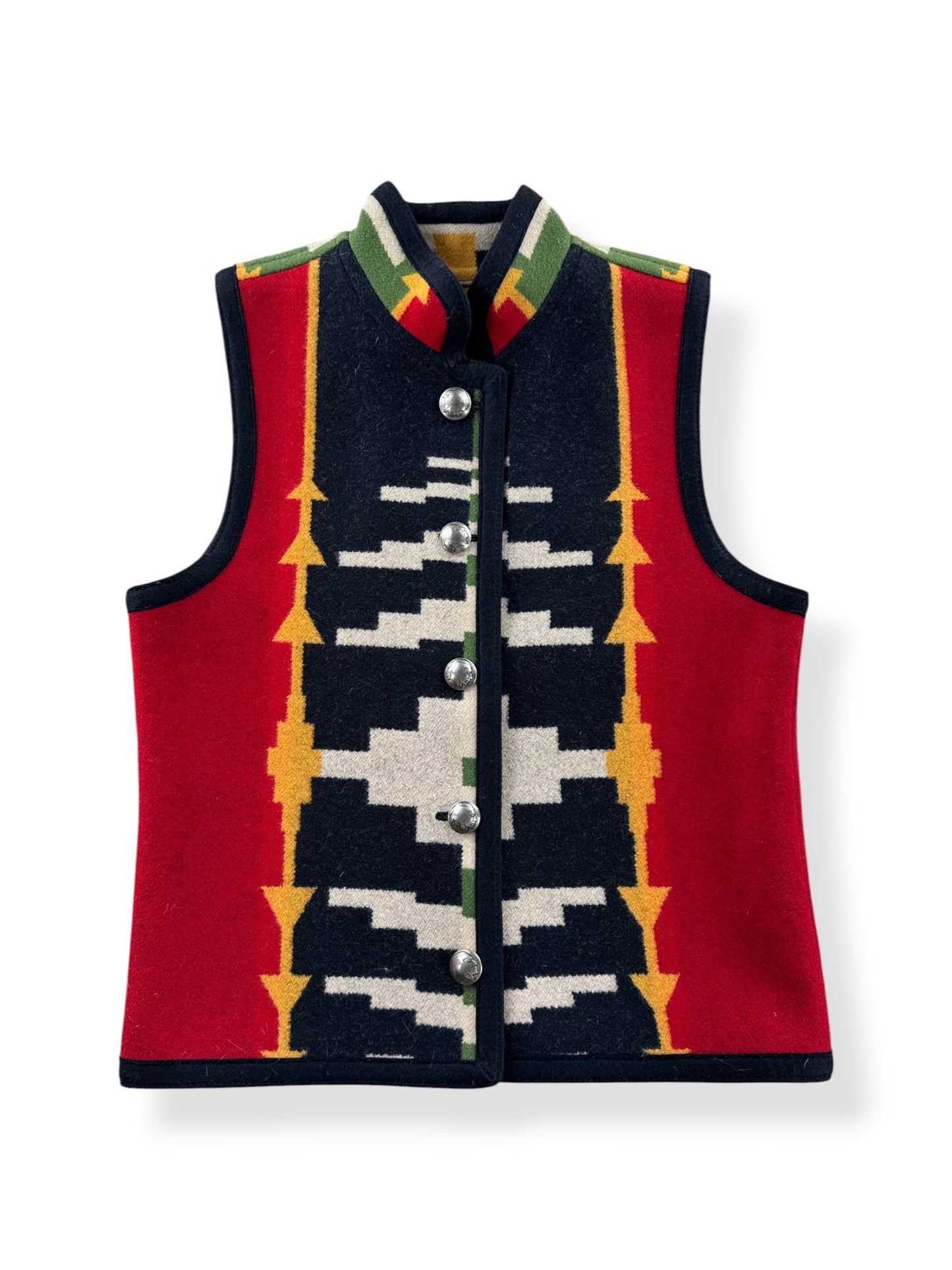 Front of Vintage Reversible Concho Button Wool Vest SZ XS