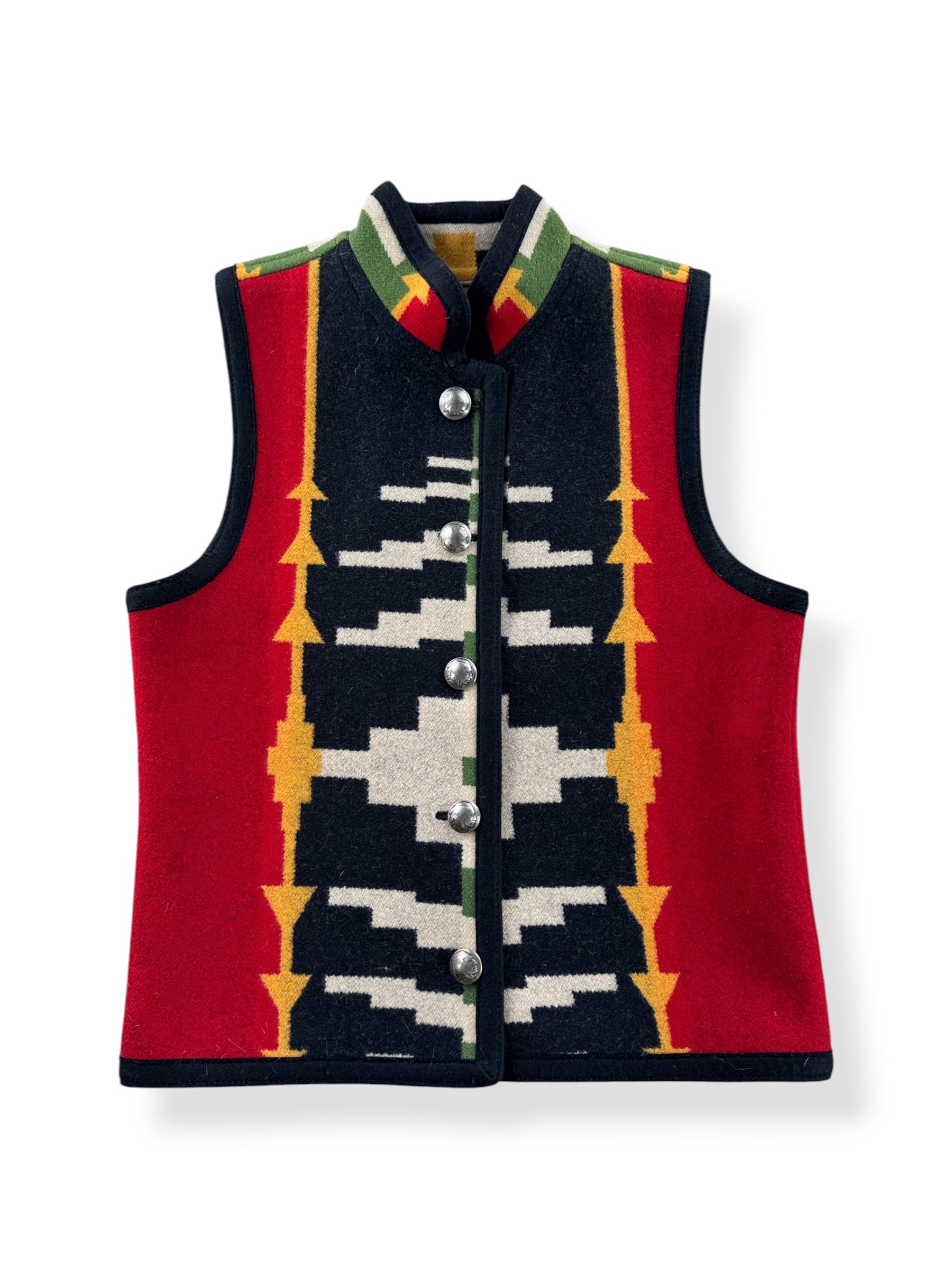 Front of Vintage Reversible Concho Button Wool Vest SZ XS