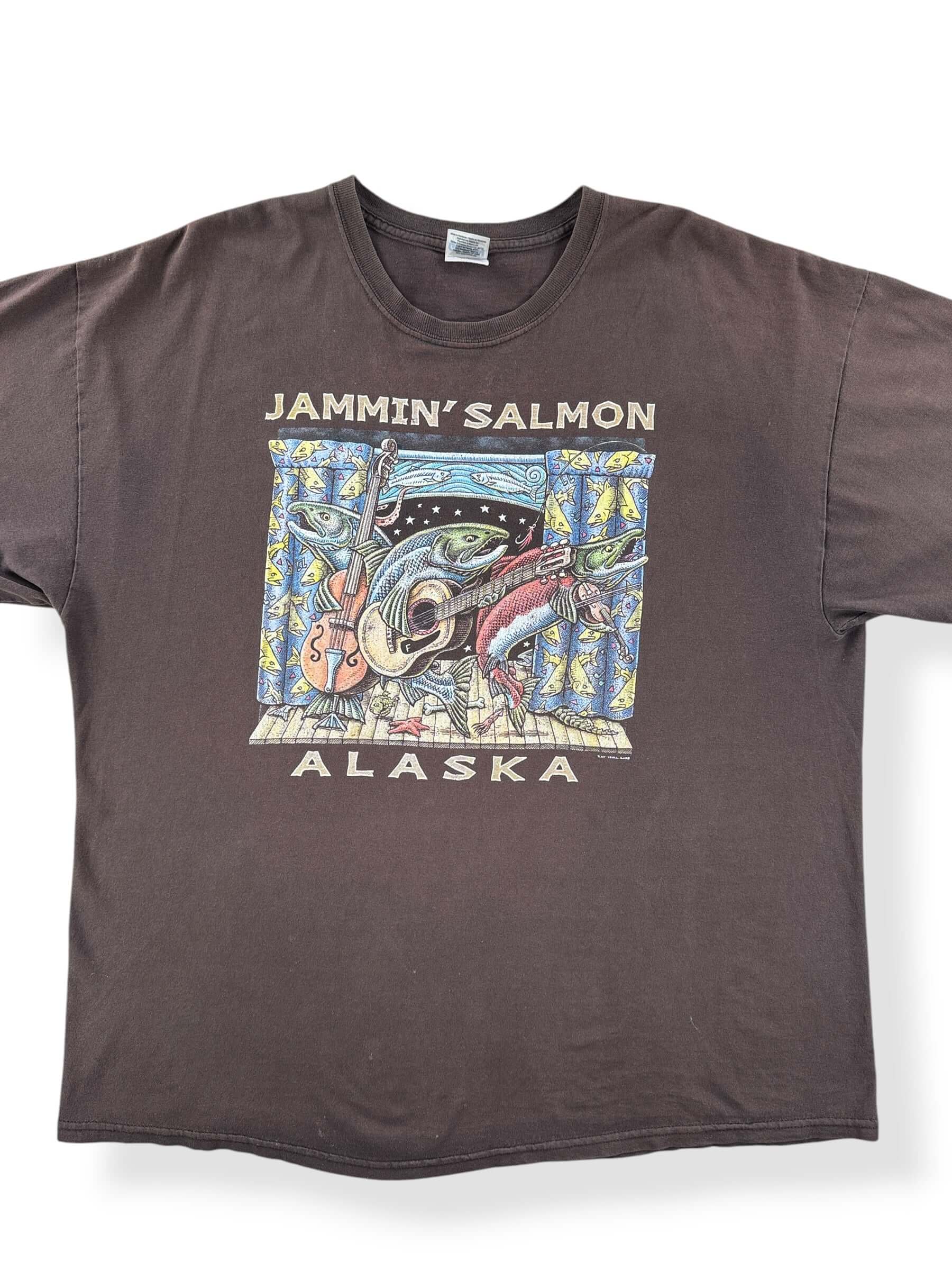 Front Close Up of Vintage Ray Troll Jammin Salmon Alaska Tee SZ XXL