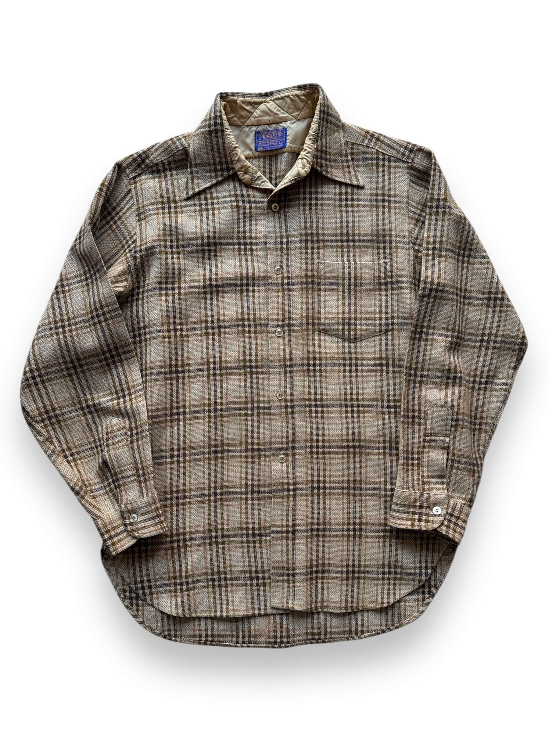 front of Vintage Pendleton Beige/Brown Flannel SZ L