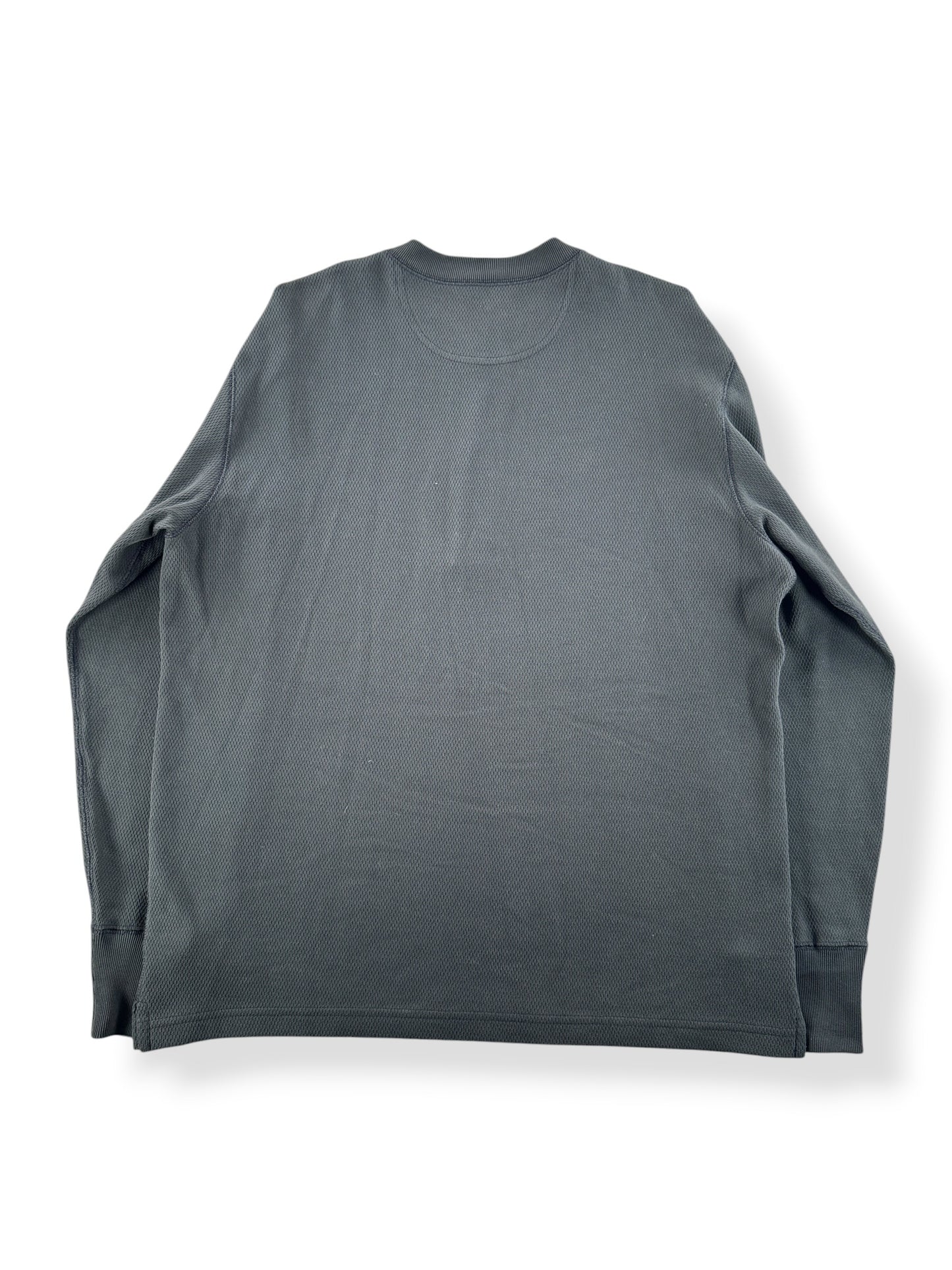 Back of Filson Faded Black Waffle Knit Henley SZ L