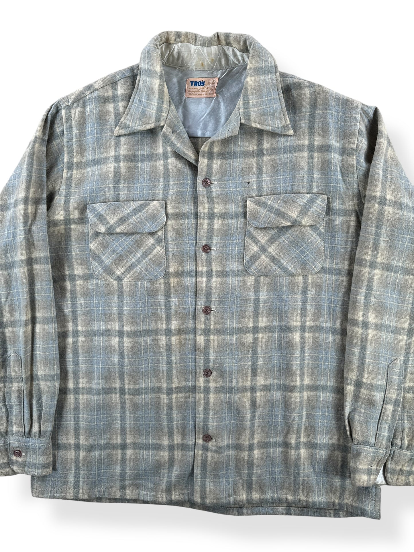 Front Close Up of Vintage Troy Wool Board Shirt SZ L