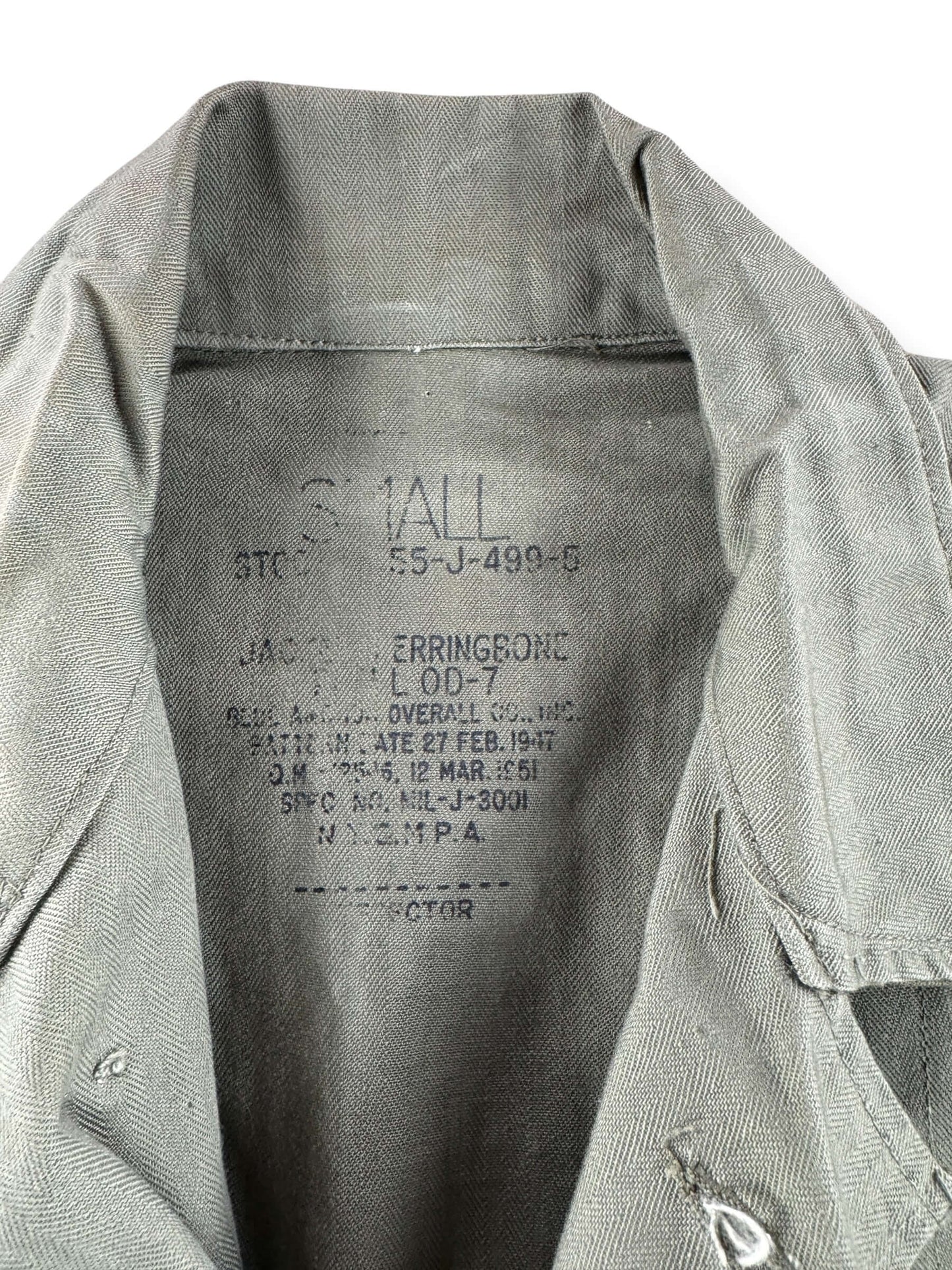 Label on Vintage 50s WWII HBT Shirt SZ S