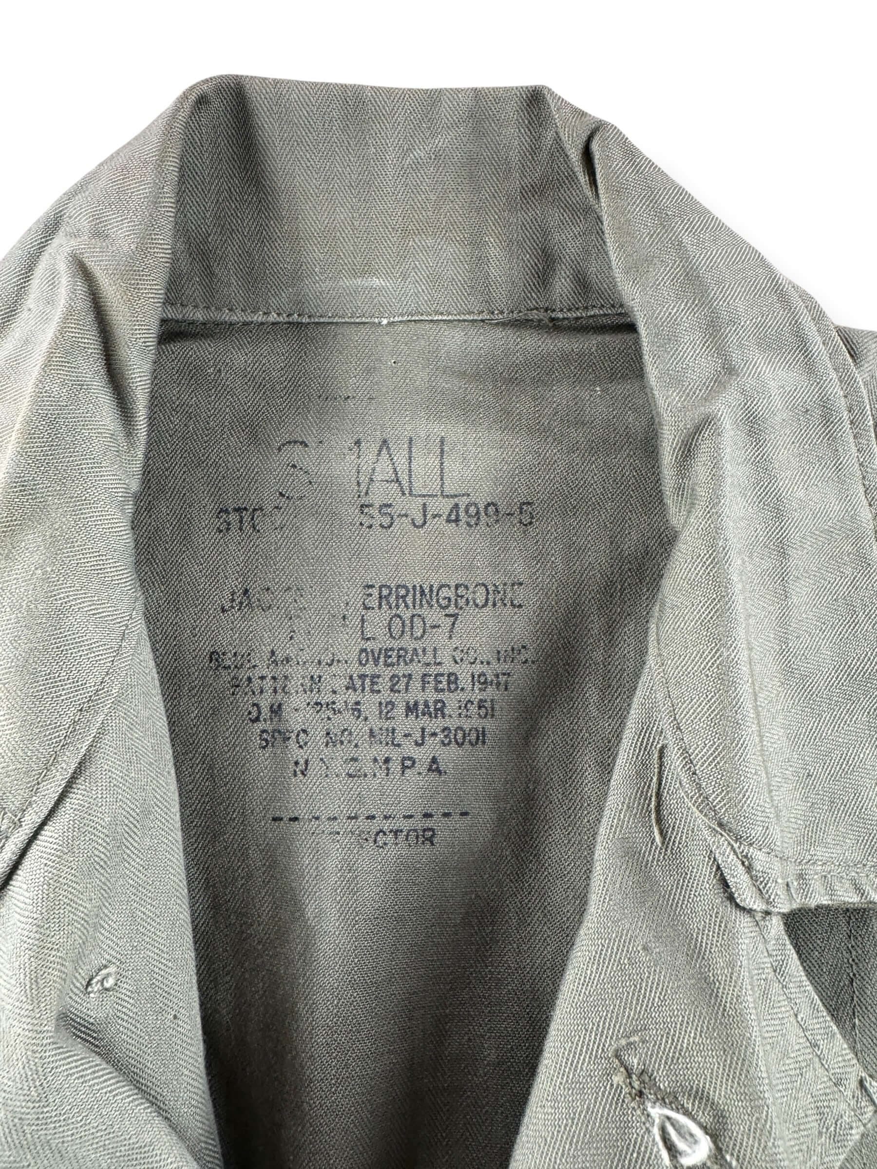 Label on Vintage 50s WWII HBT Shirt SZ S