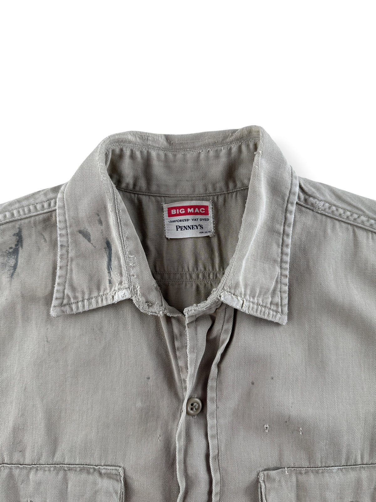 Collar on Vintage 1960s Distressed Big Mac Penney's Work Shirt SZ M