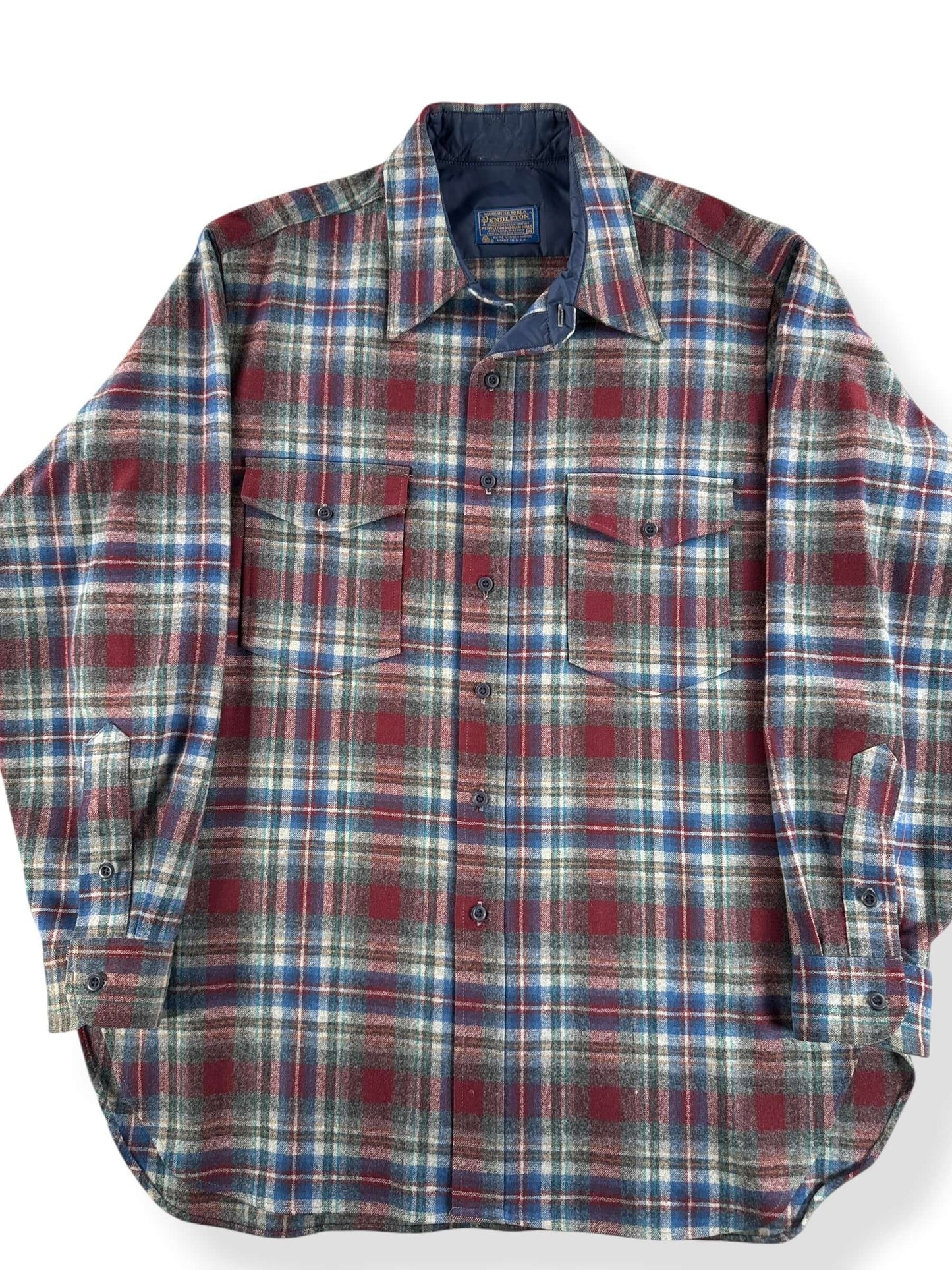 Front Close Up of Vintage Pendleton Maroon & White Flannel SZ XL