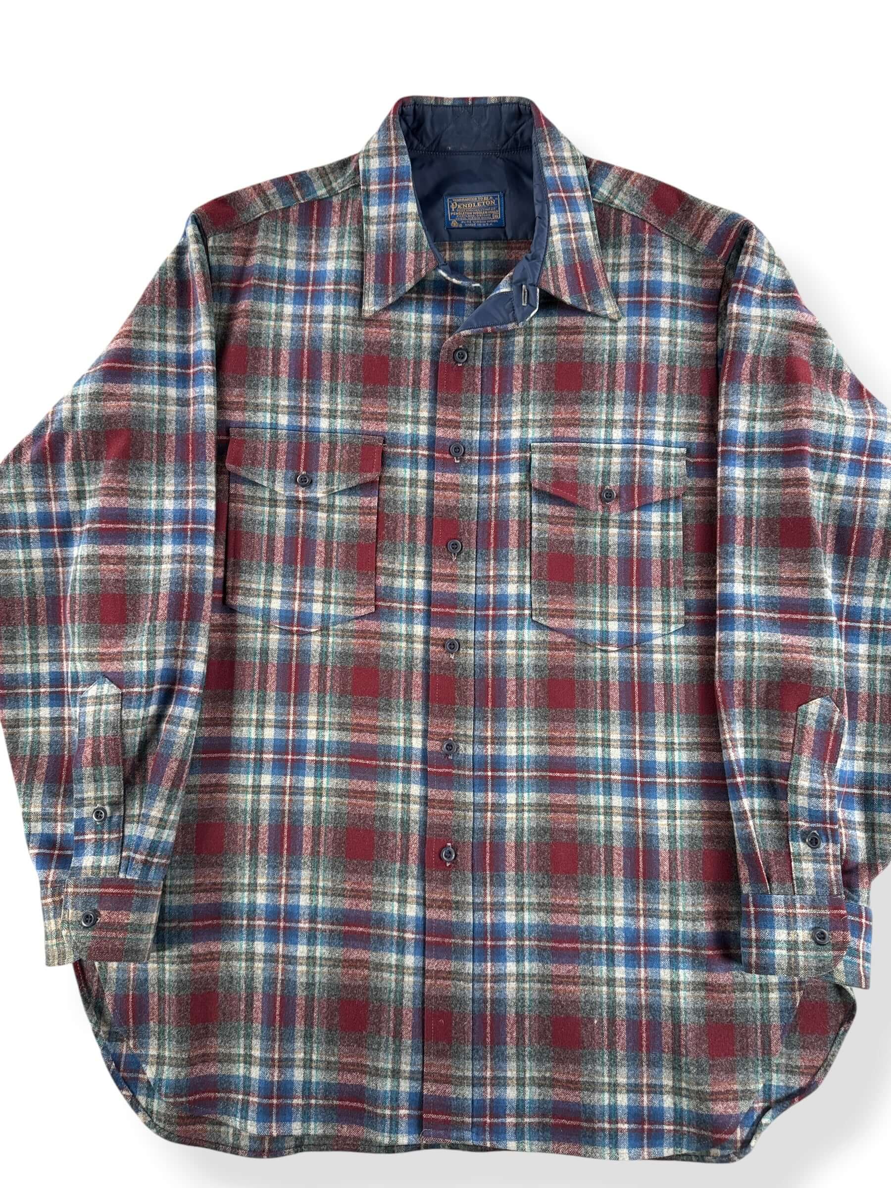 Front Close Up of Vintage Pendleton Maroon & White Flannel SZ XL