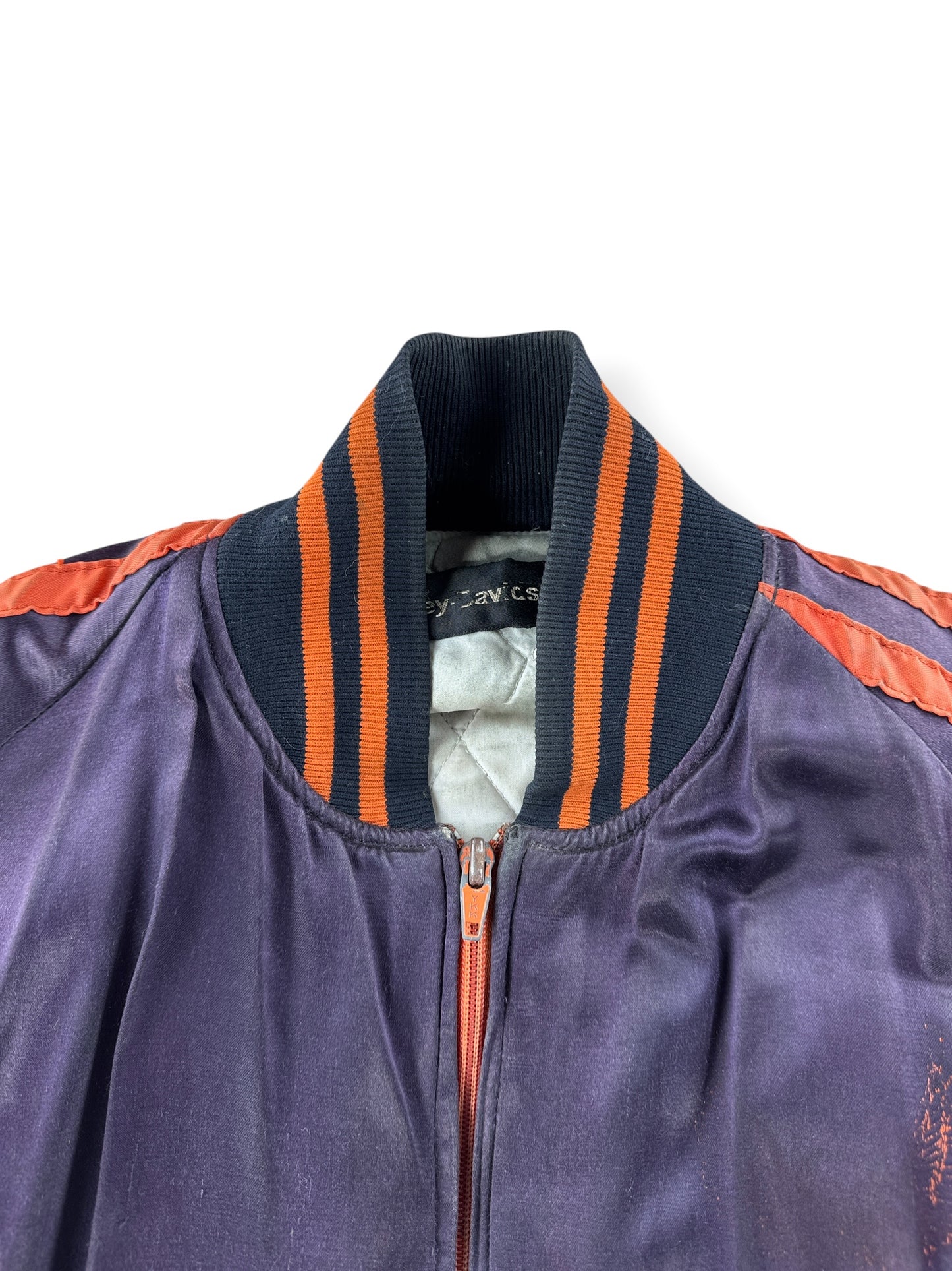 Collar on Vintage Harley Davidson Satin Bomber Jacket SZ M - AS IS