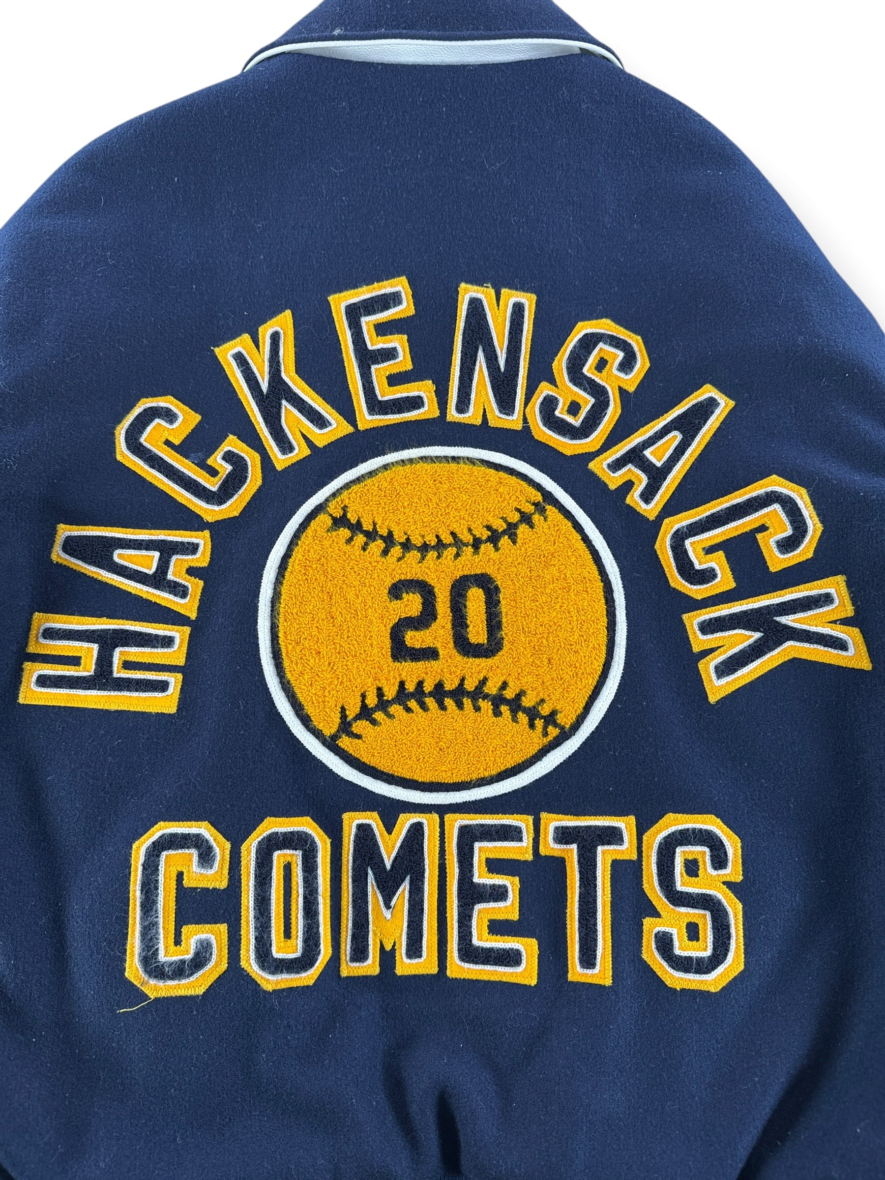 Back Patch on Vintage Hackensack Comets Baseball Varsity Jacket SZ M