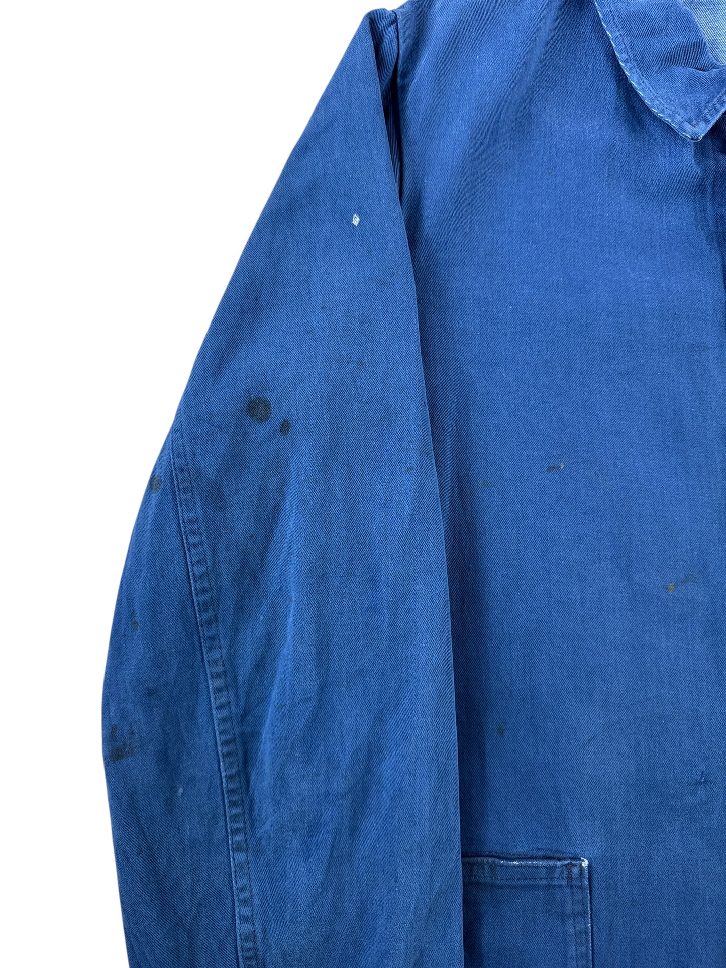 Stains on Vintage Thrashed And Repaired French Chore Coat SZ L