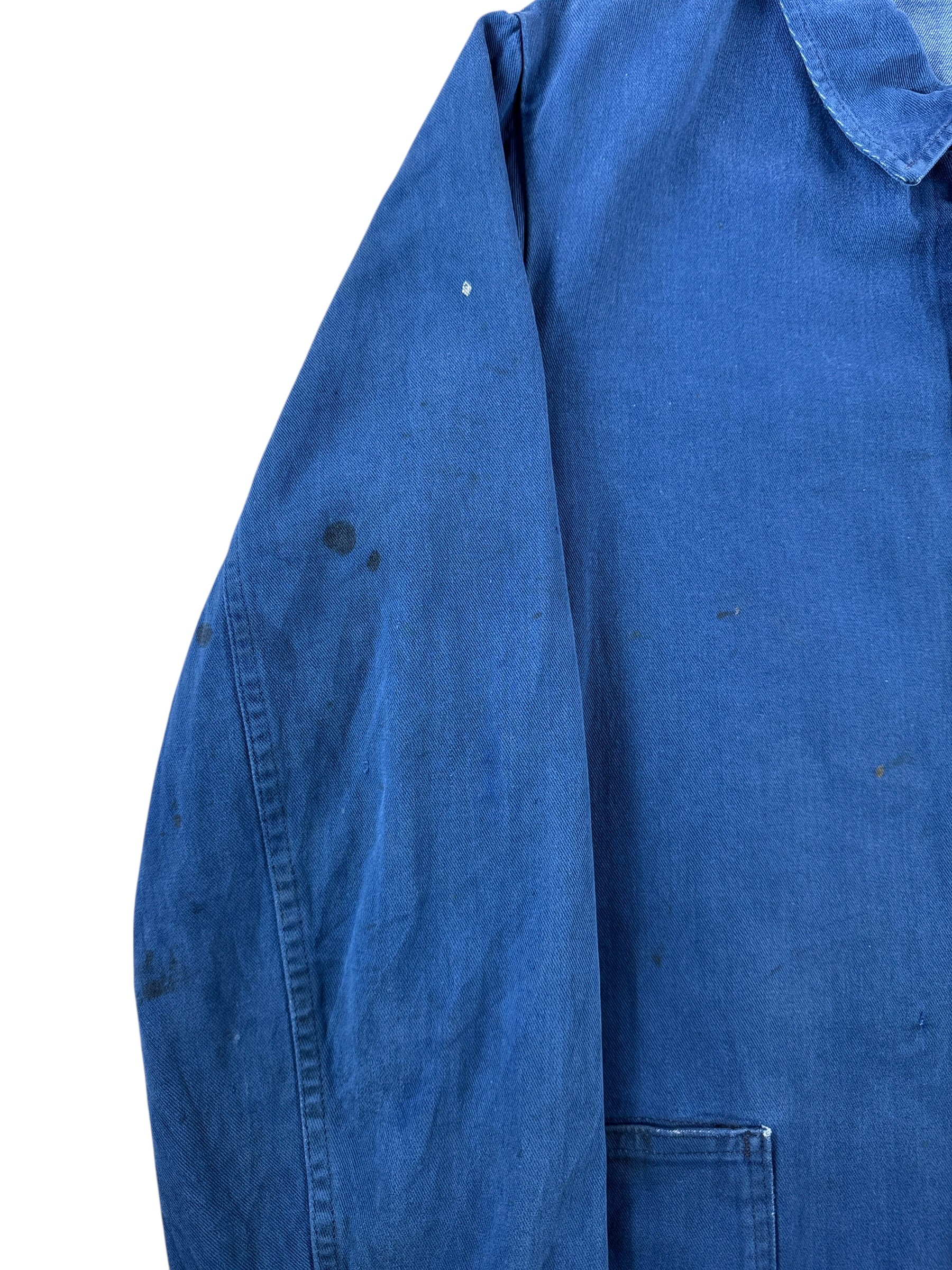 Stains on Vintage Thrashed And Repaired French Chore Coat SZ L
