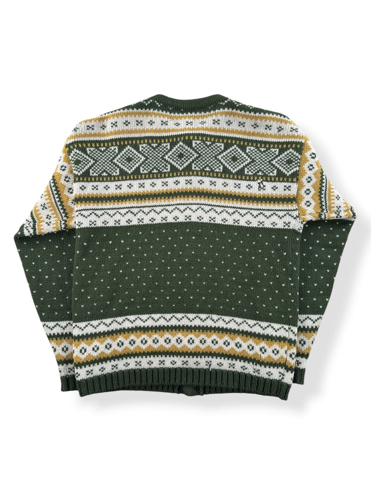 Back of Vintage Green & Mustard Norwegian Wool Cardigan SZ M