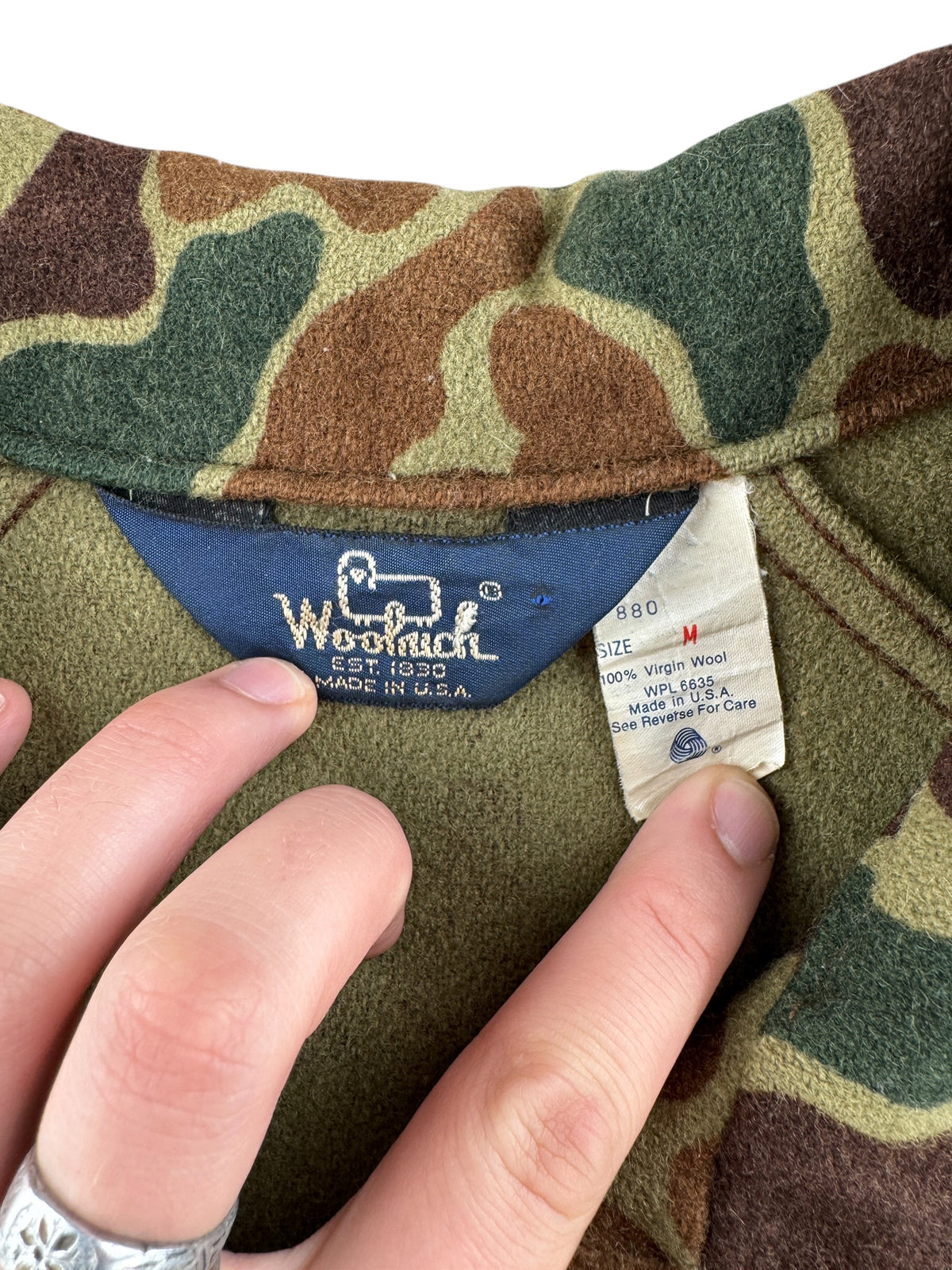Tags on Vintage Woolrich Duck Camo Bomber Jacket SZ M