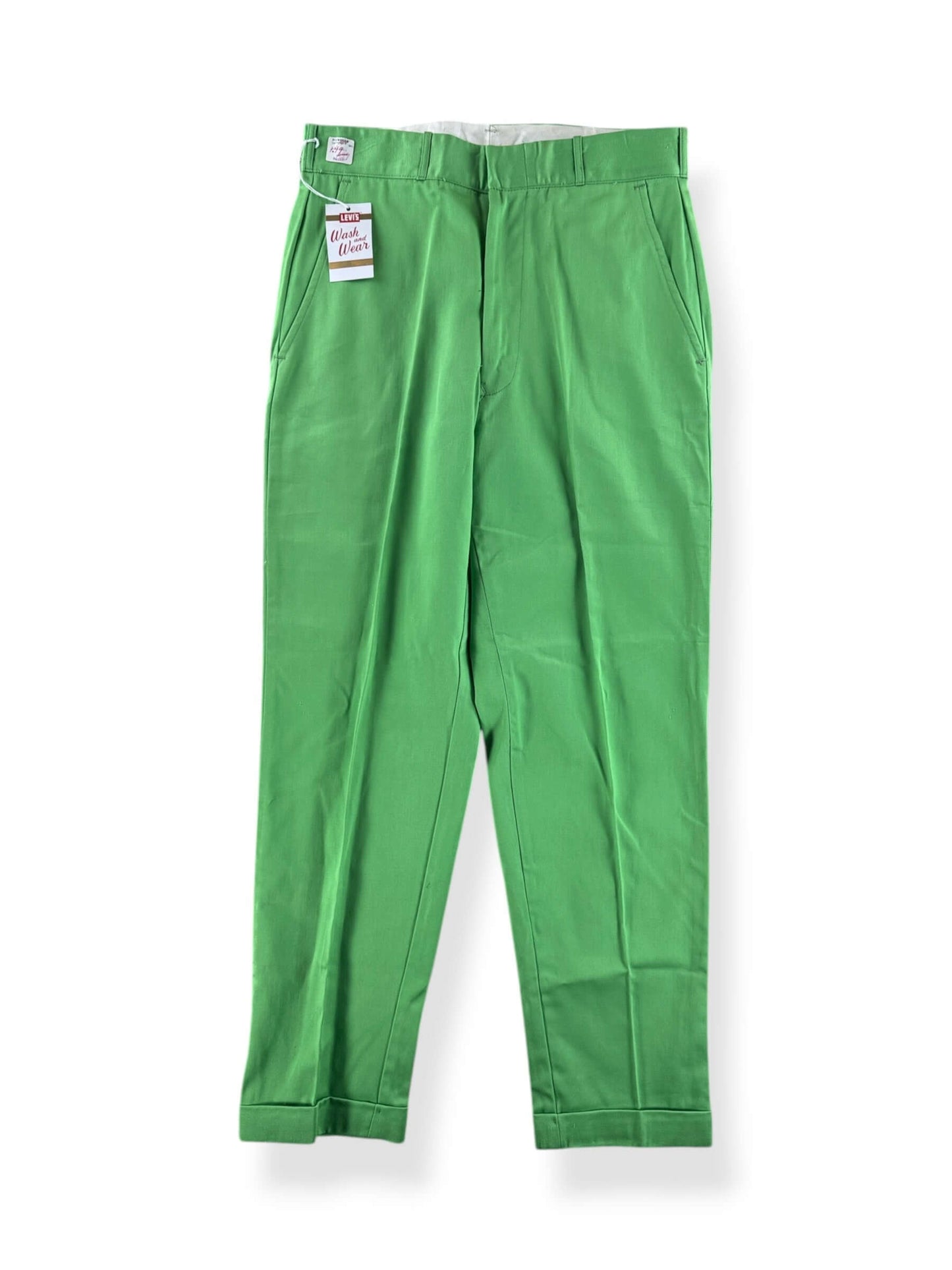 Front of Vintage NOS Green Levi's Wash and Wear Spikes Trousers W31 (Fits W30)