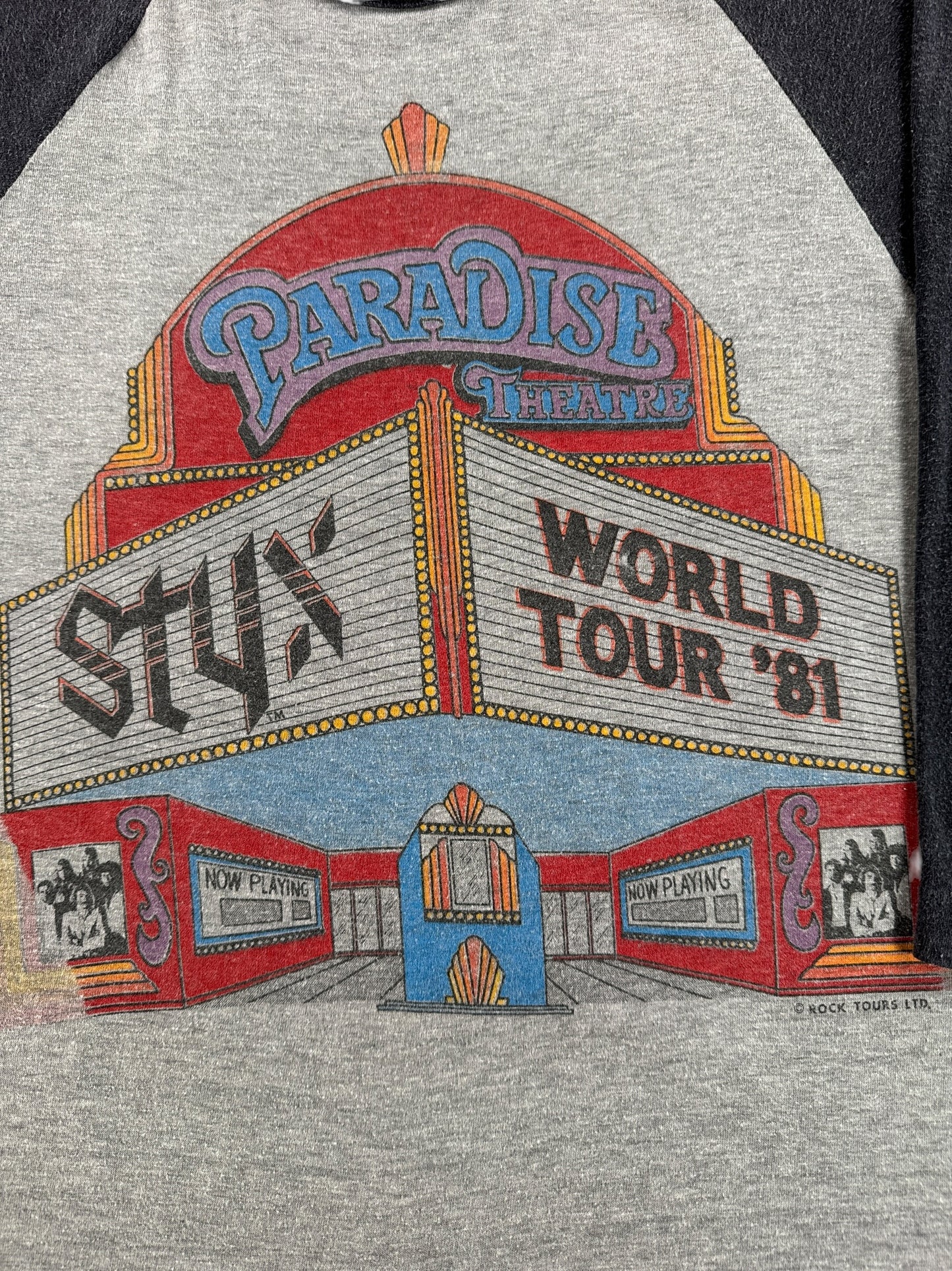 Graphic of Vintage Styx '81 World Tour Raglan Tee SZ L (Fits M)
