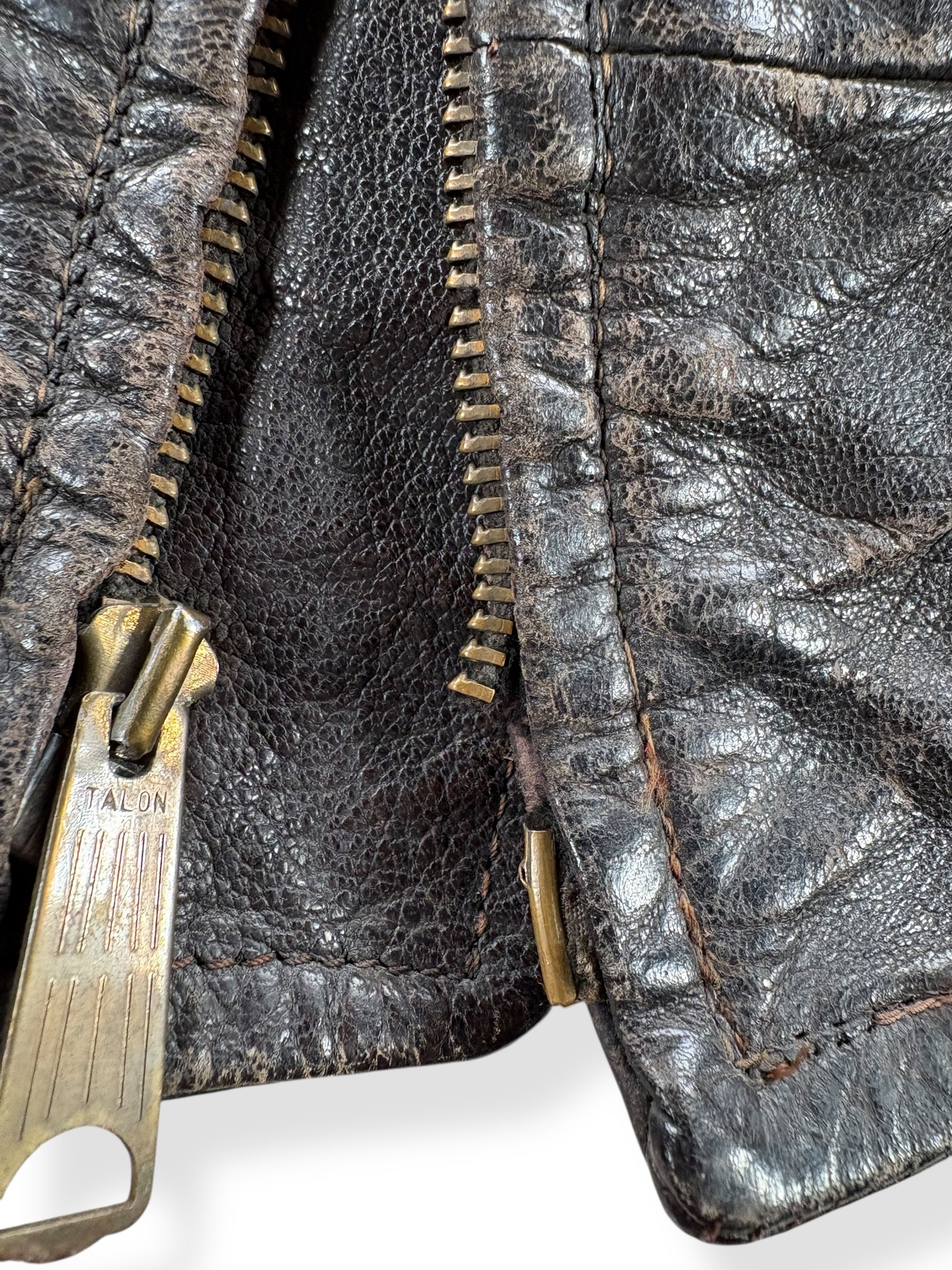Busted Zipper on Vintage 40s Era G-1 Leather Flight Jacket SZ M AS IS