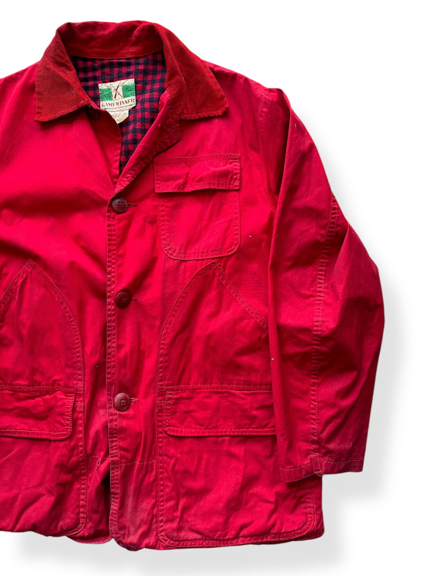 Front Left of Vintage Game Winner Red Hunting Coat SZ M