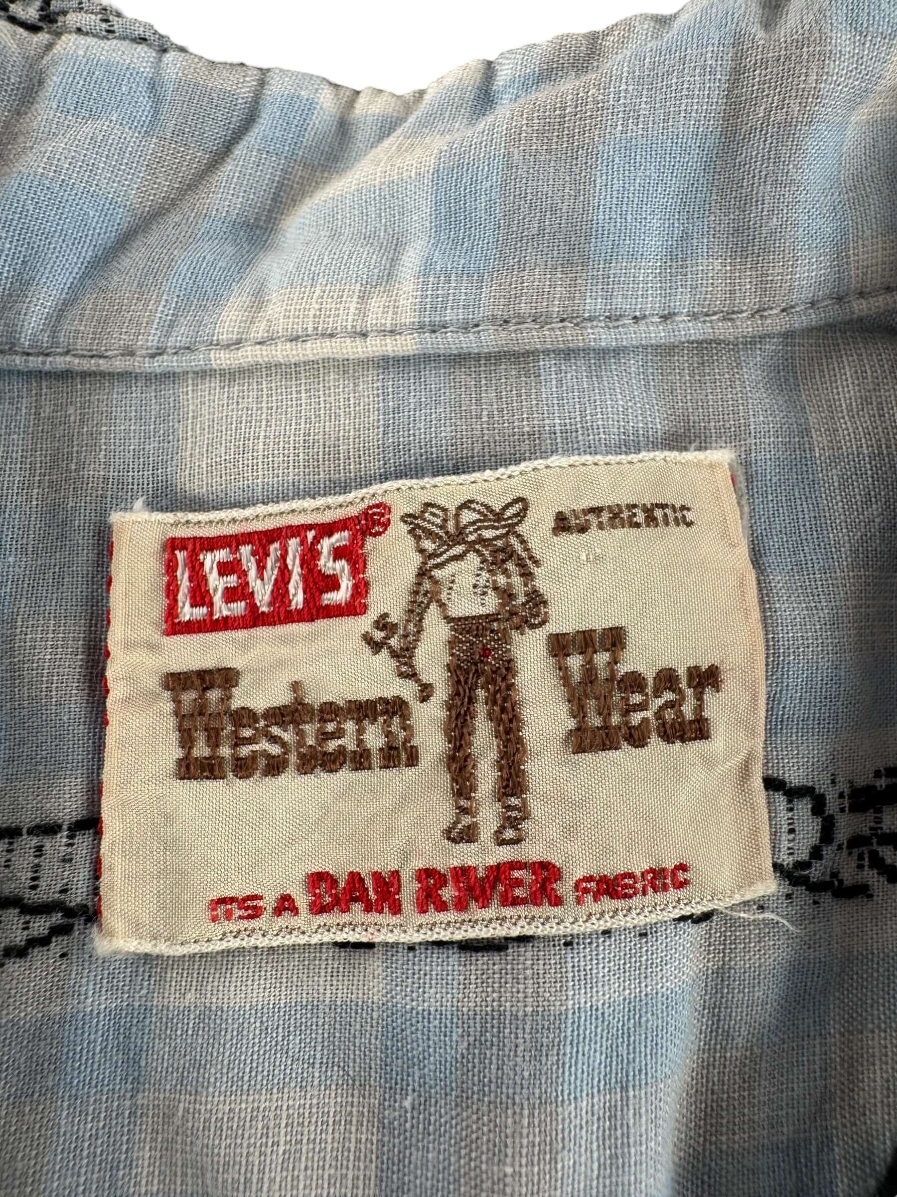 Tag on Vintage Light Blue Levis Dan River Pearl Snap SZ XS