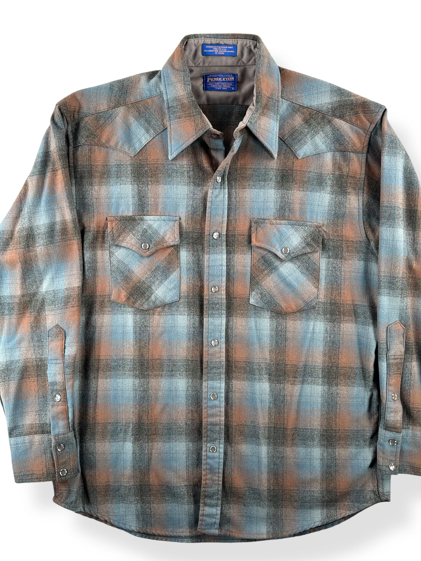 Front Close Up of Pre-2009 Pendleton Shadow Plaid Western Shirt SZ L