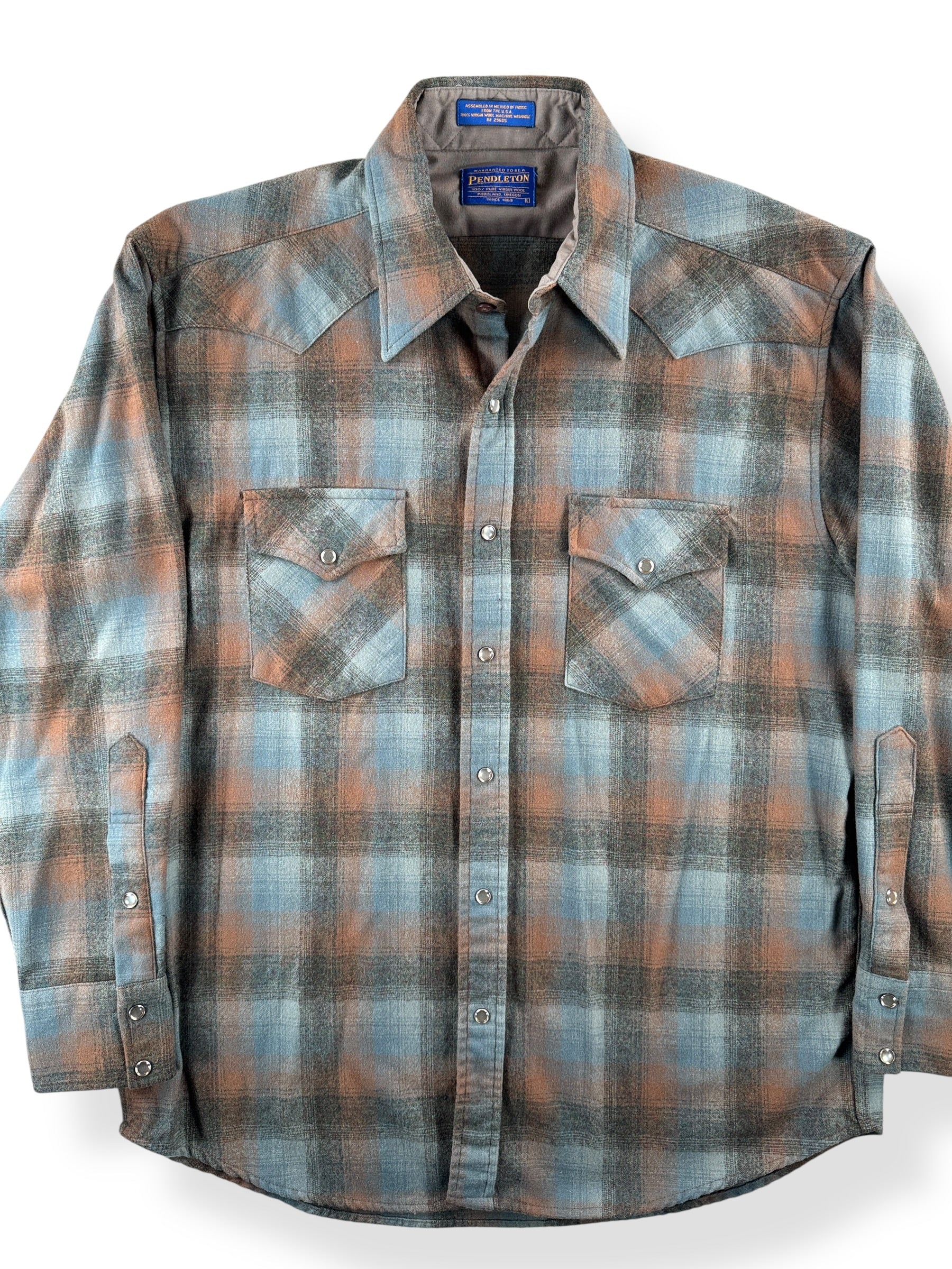 Front Close Up of Pre-2009 Pendleton Shadow Plaid Western Shirt SZ L
