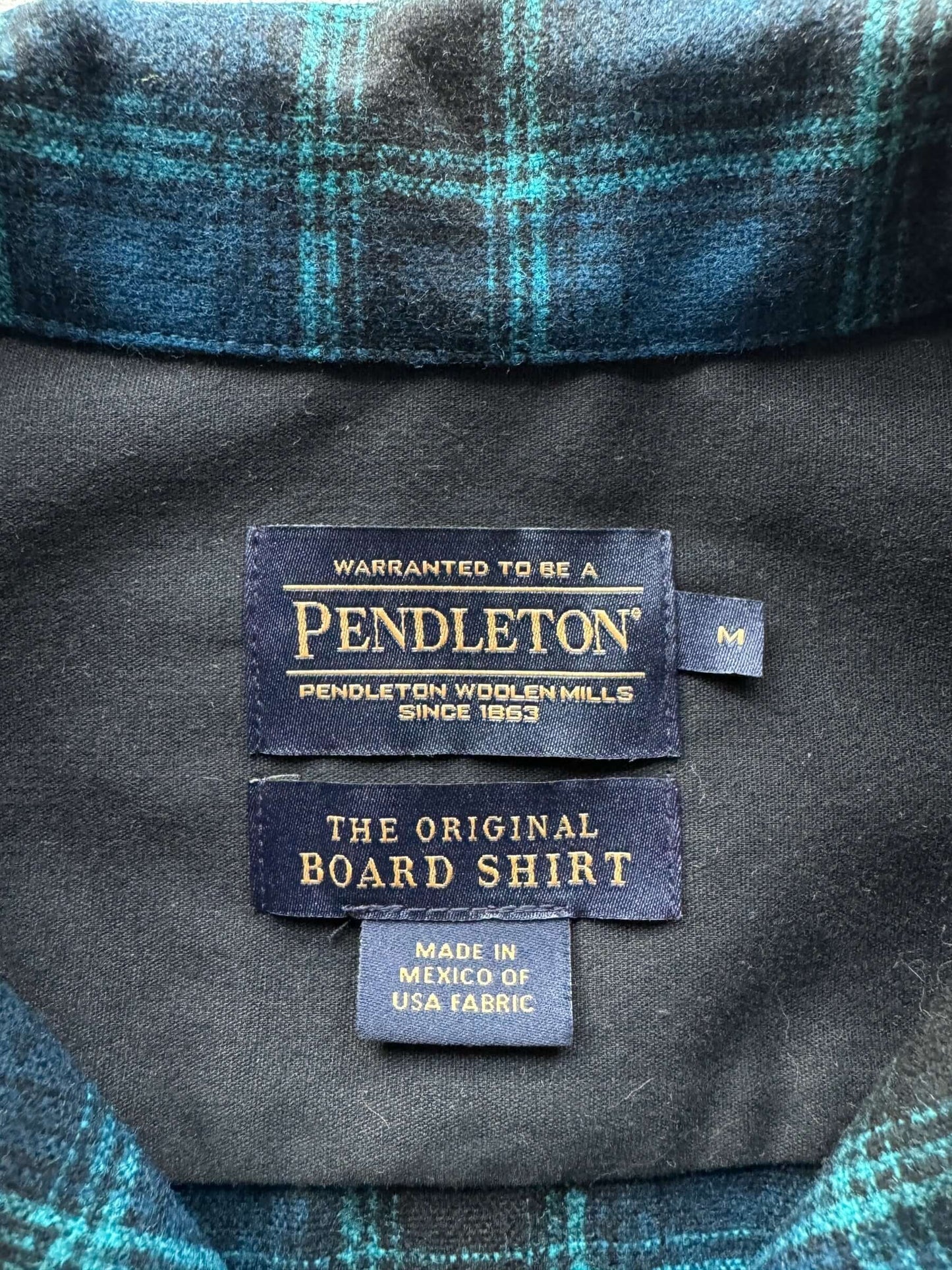 Tag of Pendleton Blue Plaid Board Shirt SZ M