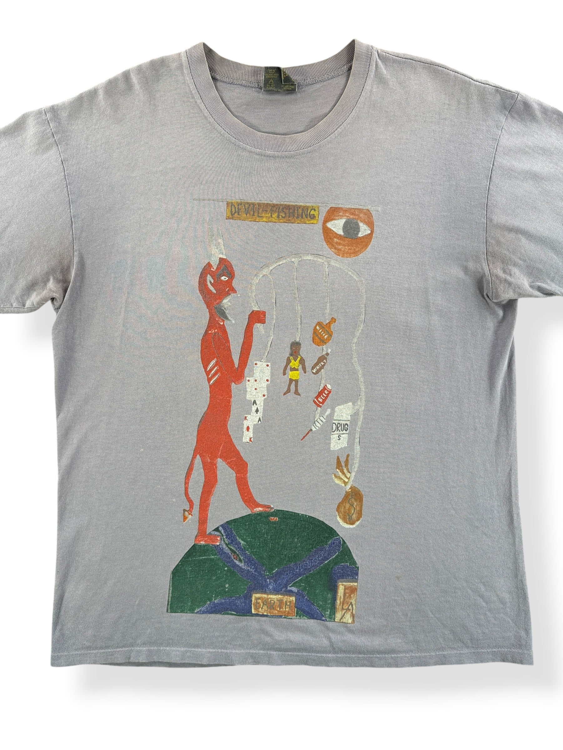 Front Close Up of Vintage House of Blues Devil Fishing Tee SZ L