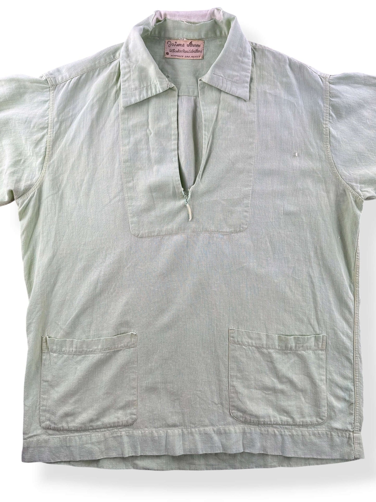 Close-up of Vintage 50s Jaime Lime Green Popover Shirt SZ L - AS IS