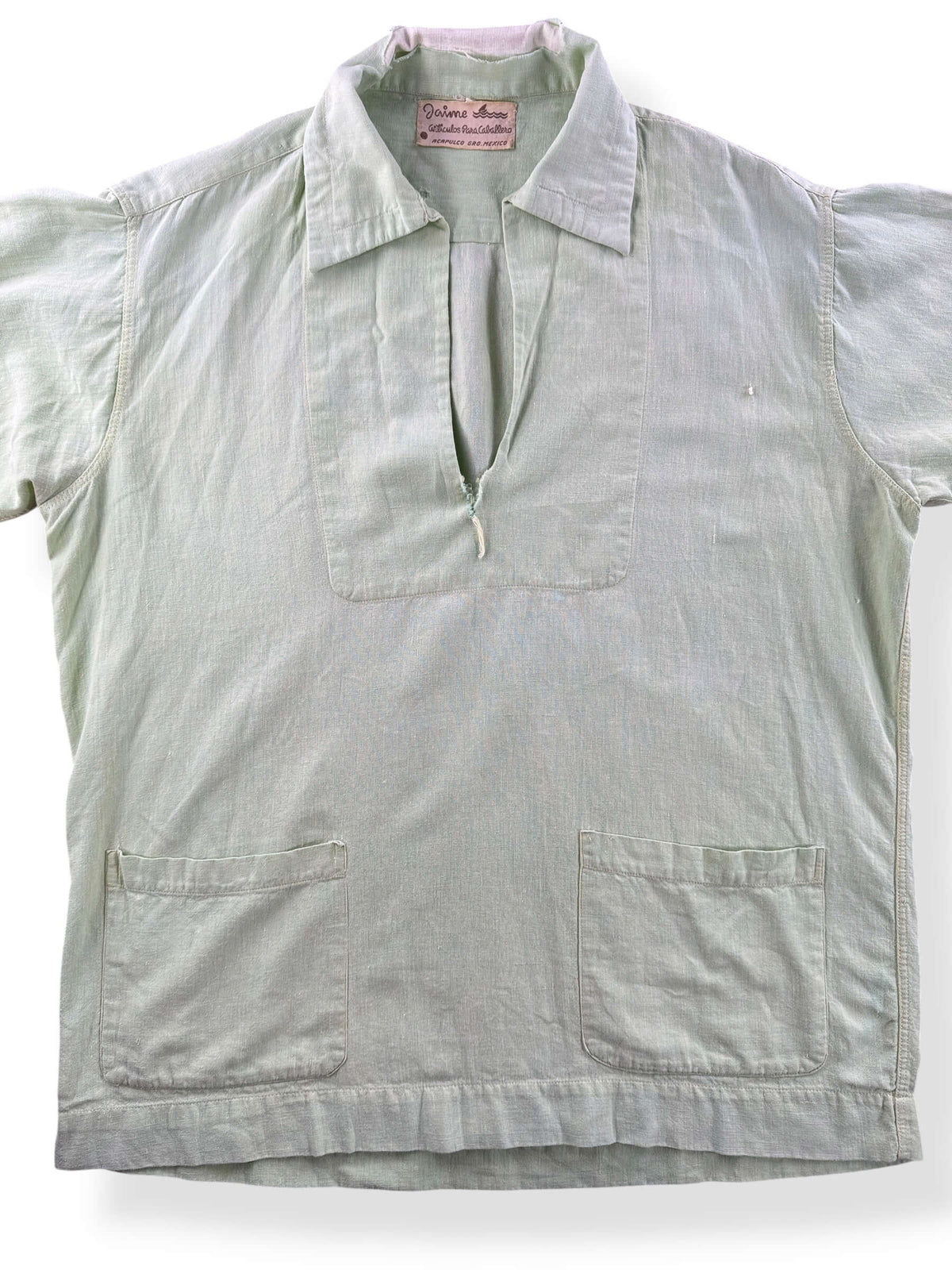 Close-up of Vintage 50s Jaime Lime Green Popover Shirt SZ L - AS IS