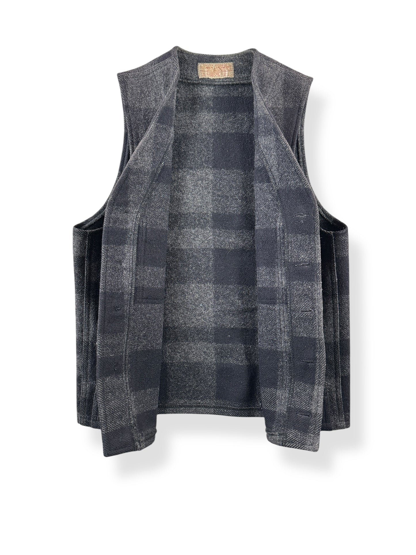 Inside of Vintage Charcoal Plaid Filson Vest SZ S