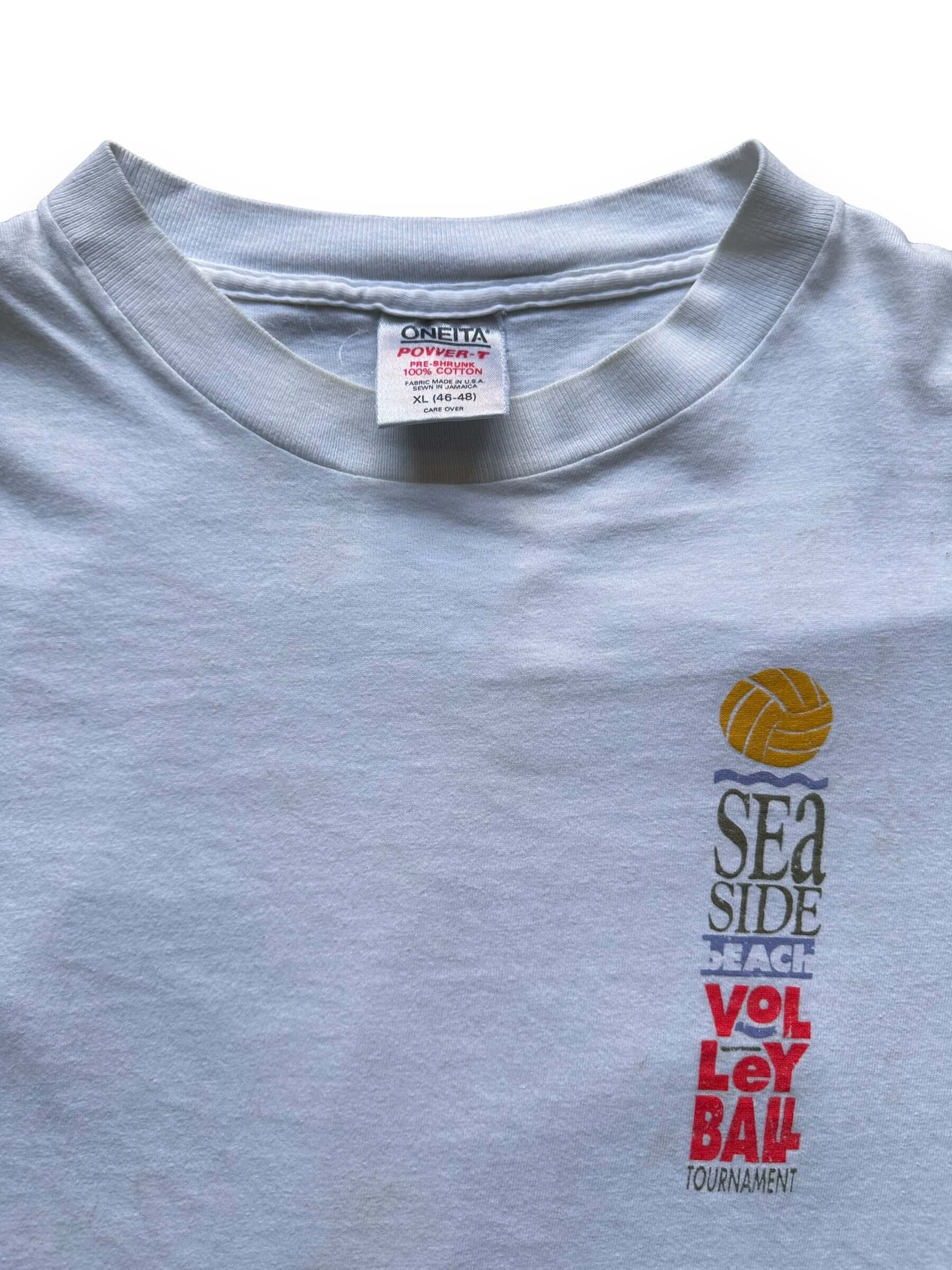 front close up of Vintage Seaside Oregon Beach Volleyball Tee SZ XL