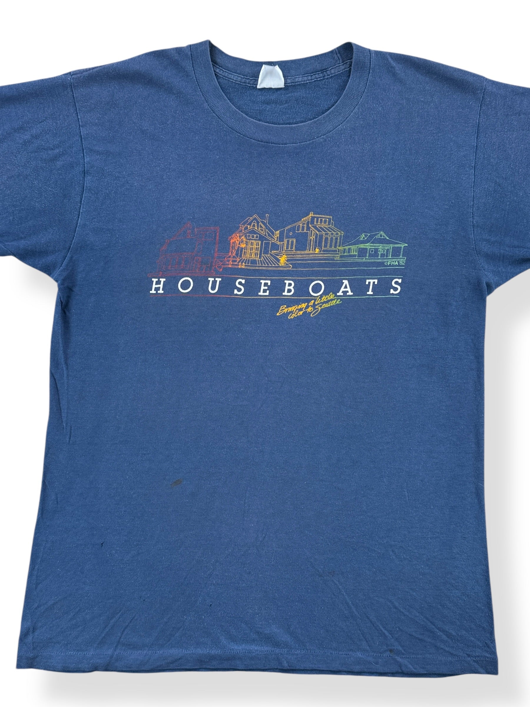 Front Close Up of Vintage 80s Seattle Houseboat Tee SZ L