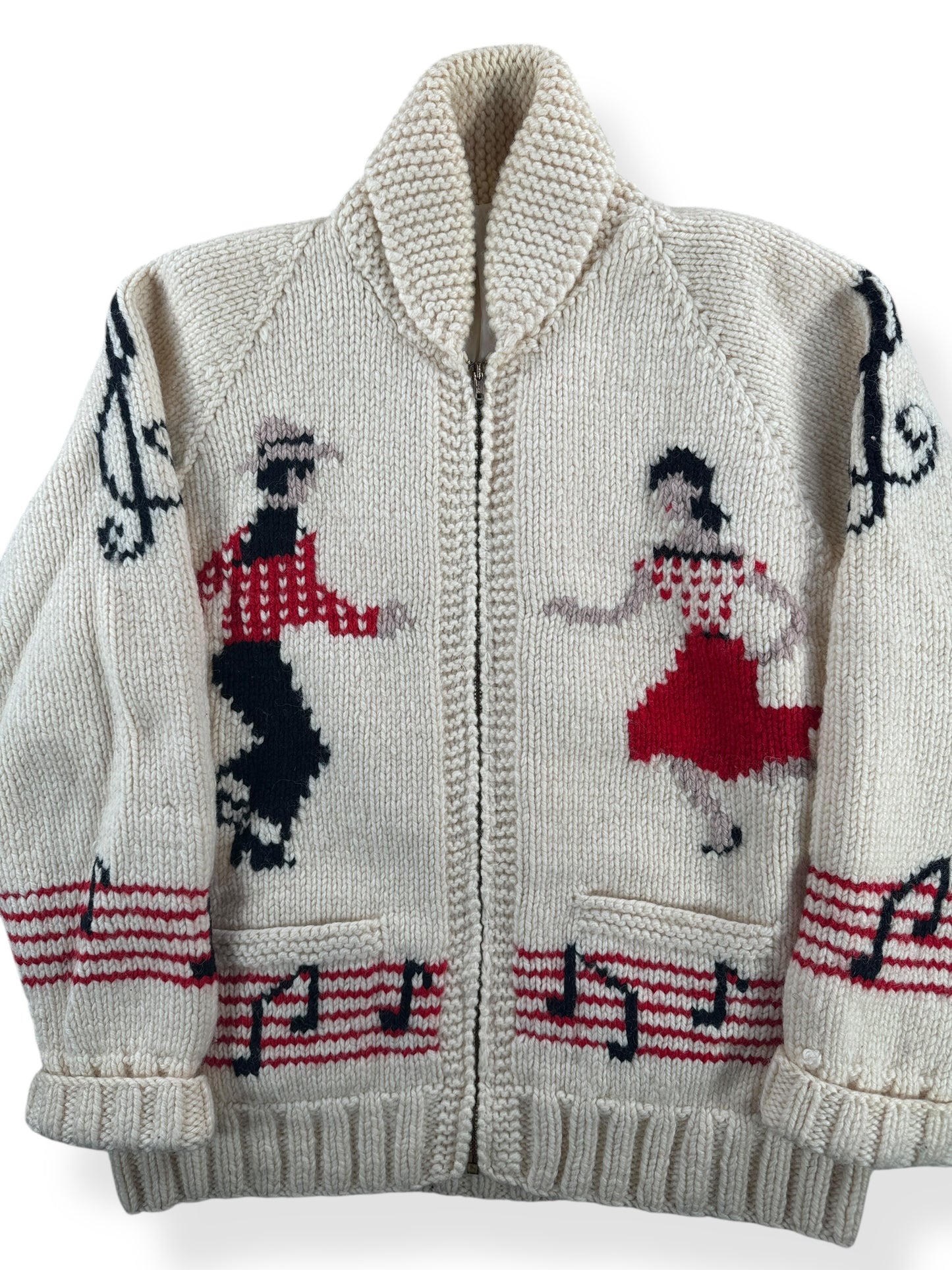 Front Close Up of Vintage Mary Maxim Hoedown Cowichan Sweater SZ L